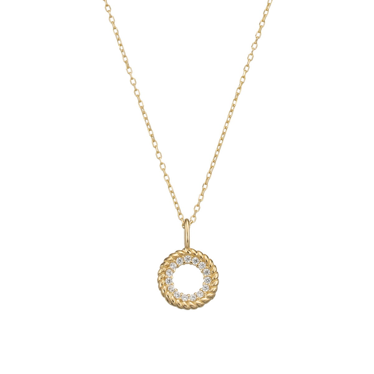 GLOW 202.1616.45 14-karaat gouden ketting met hanger ronde zirkonia hanger 8 mm - Lengte 42.5-45 cm