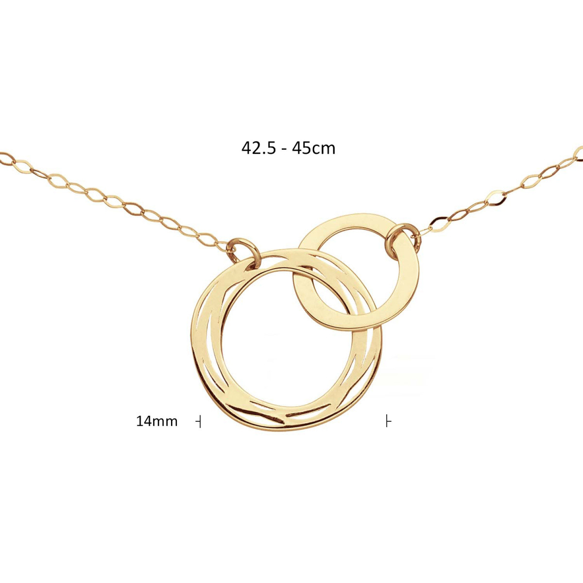 GLOW 202.1652.45 14-karaat gouden ketting met hanger in elkaar vervlochten cirkels 14 mm - Lengte 42.5-45 cm