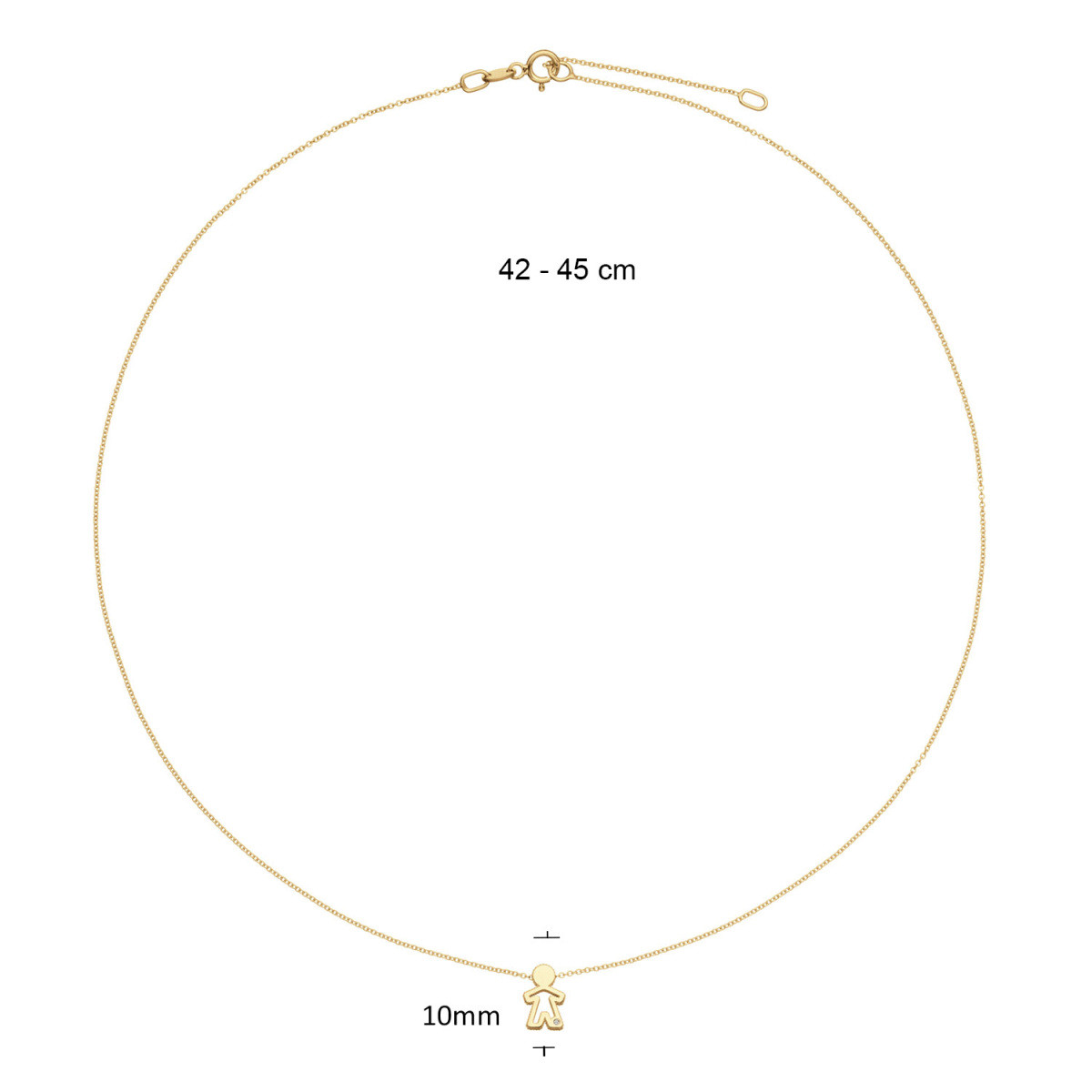 GLOW 202.1701.45 14-karaat gouden ketting met hanger poppetje met diamant 10 mm - Lengte 42-45 cm