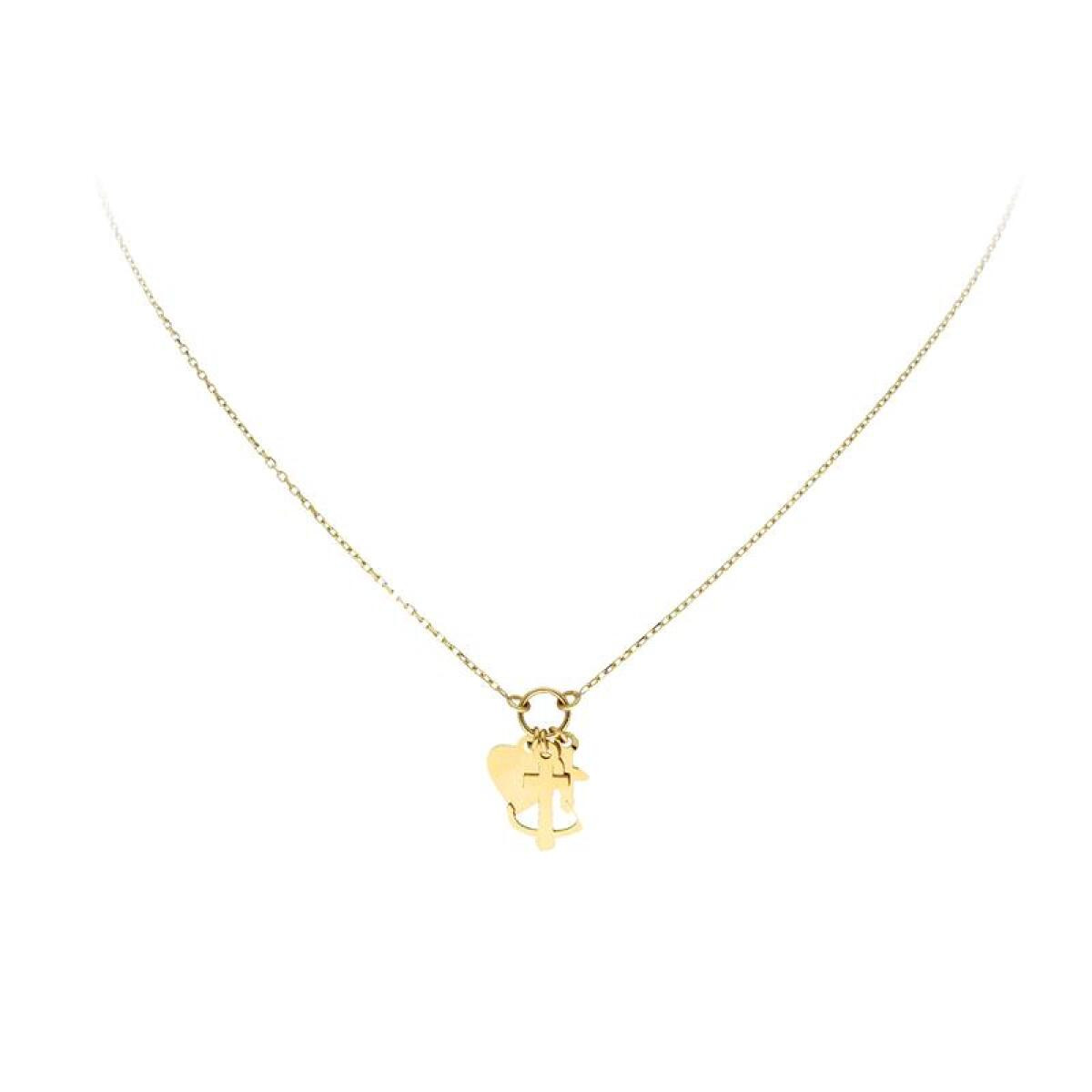 GLOW 202.2067.43 14-karaat gouden ketting met hanger hart en kruis - Lengte 43 cm