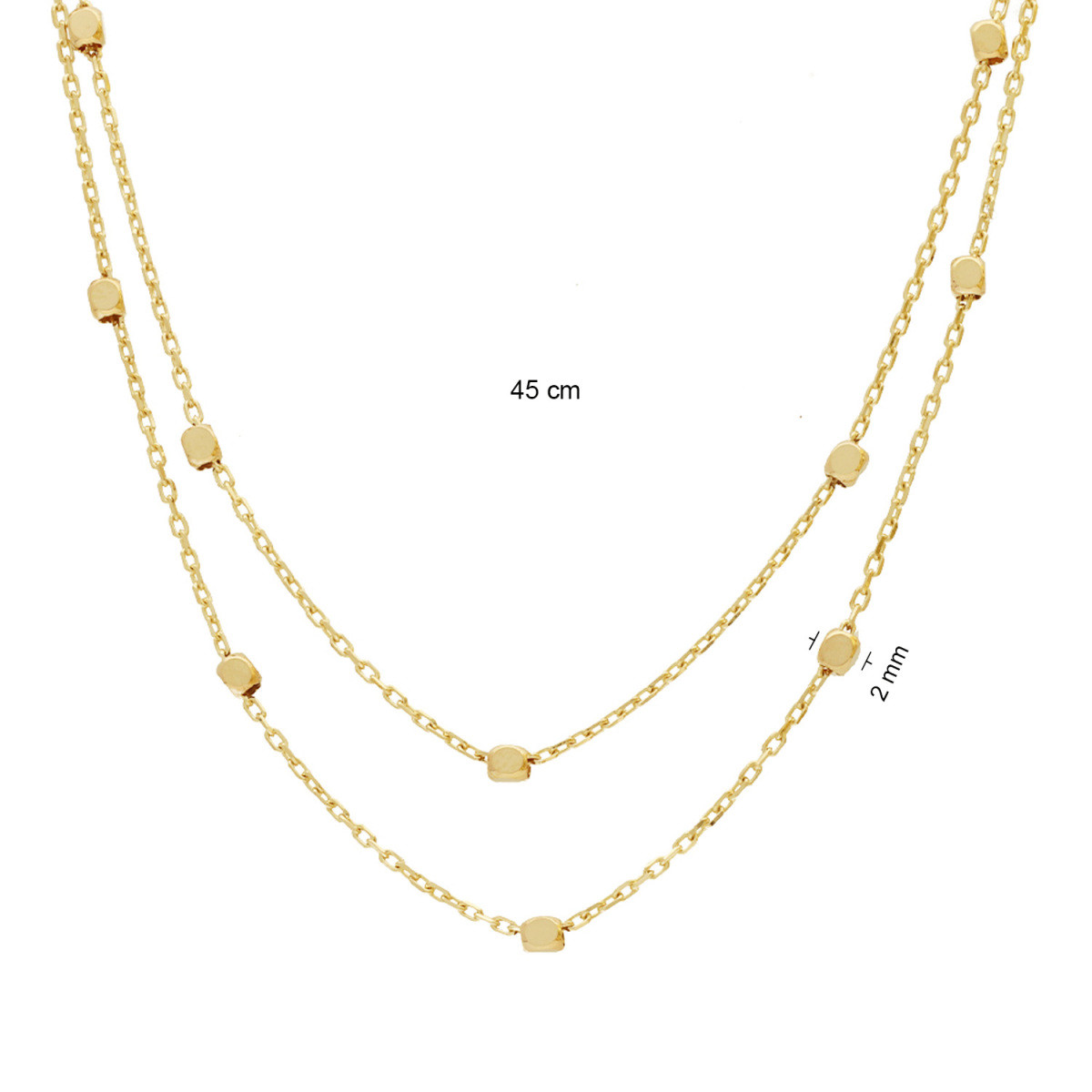 GLOW 202.2127.45 14-karaat gouden schakelketting met bolletjes 2 mm breed - Lengte 45 cm