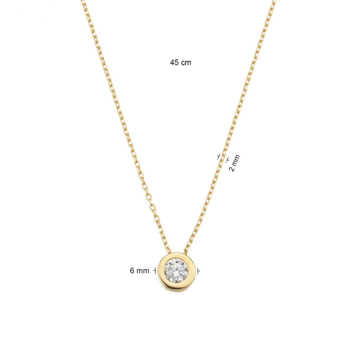 GLOW 202.2142.45 gouden ketting met hanger briljant geslepen zirkonia 2 mm breed - Lengte 45 cm