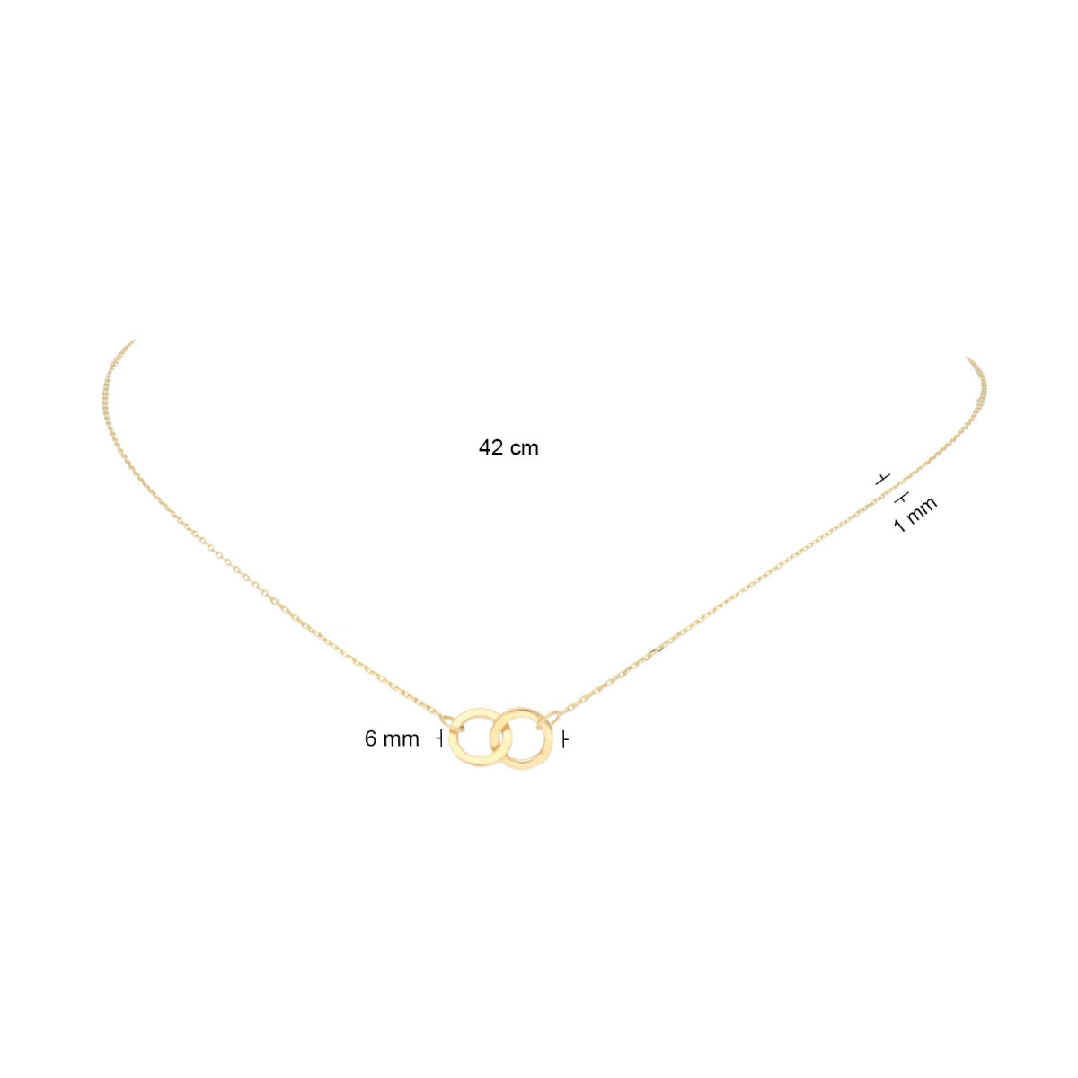 GLOW 202.2160.42 14-karaat gouden ketting met hanger dubbele ringen 1 mm breed - Lengte 42 cm