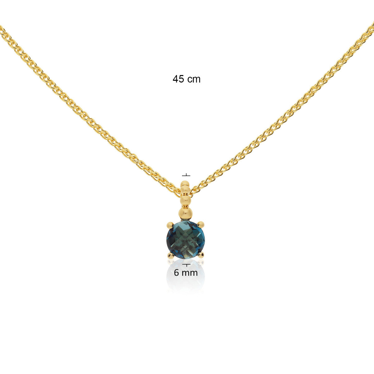 GLOW 202.2301.45 14-karaat gouden ketting met hanger blauwe topaas 6 mm - Lengte 45 cm