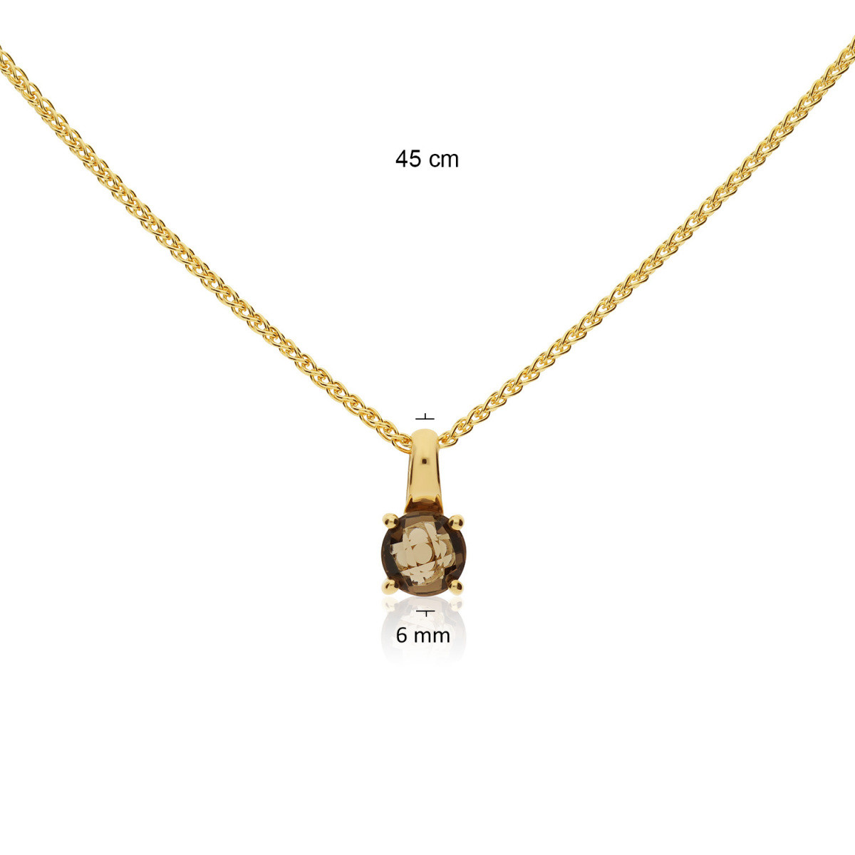 GLOW 202.2303.45 gouden ketting met steen rookkwarts in ronde hanger 6 mm - Lengte 45 cm