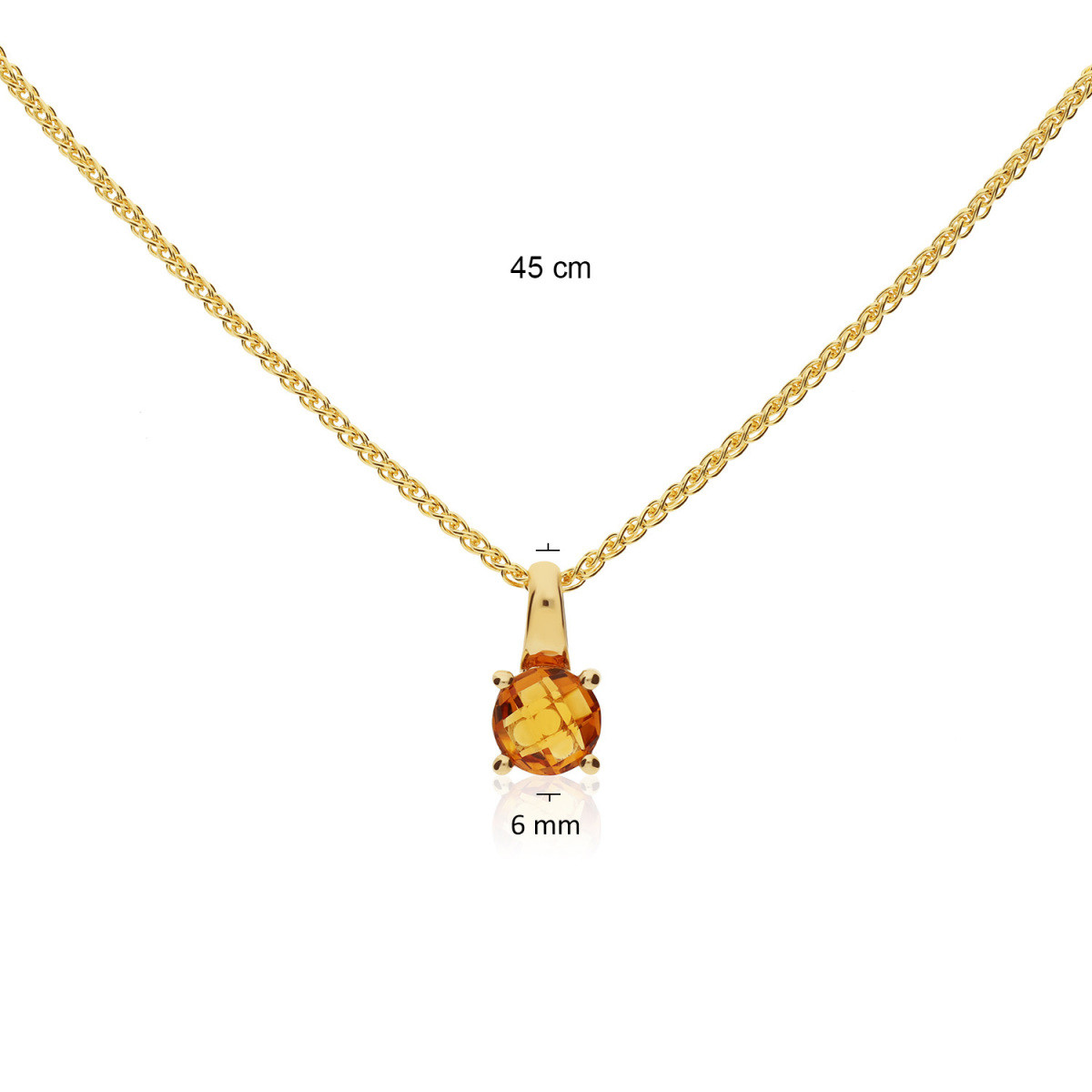 GLOW 202.2304.45 gouden ketting met hanger van citrien 6 mm - Lengte 45 cm