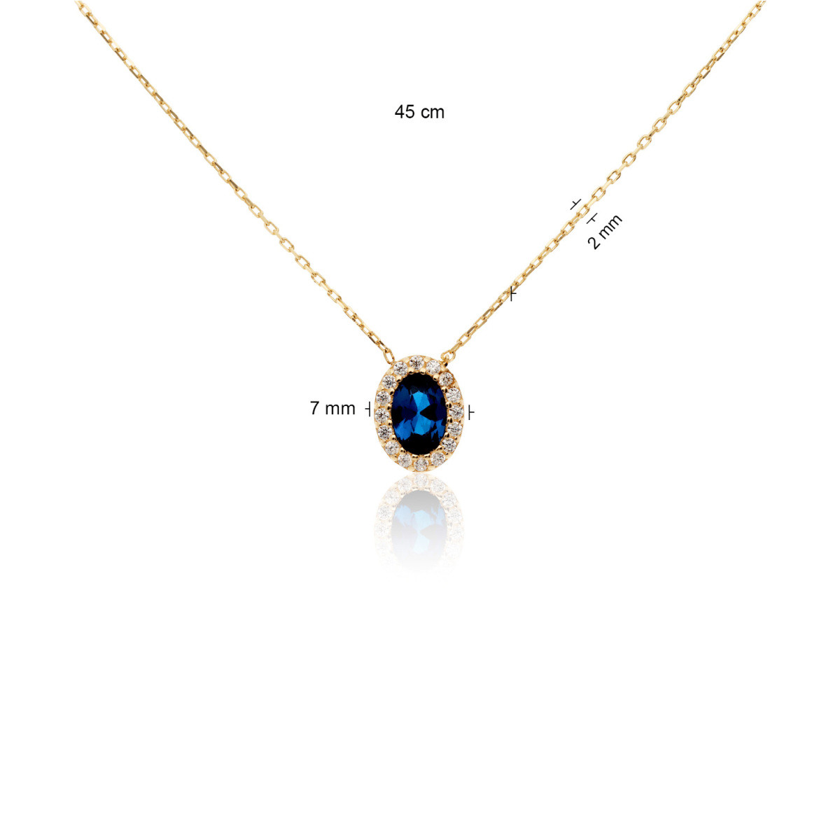 GLOW 202.2414.00 14-karaat gouden ketting met hanger blauwe zirkonia - 2 mm breed - Lengte 45 cm