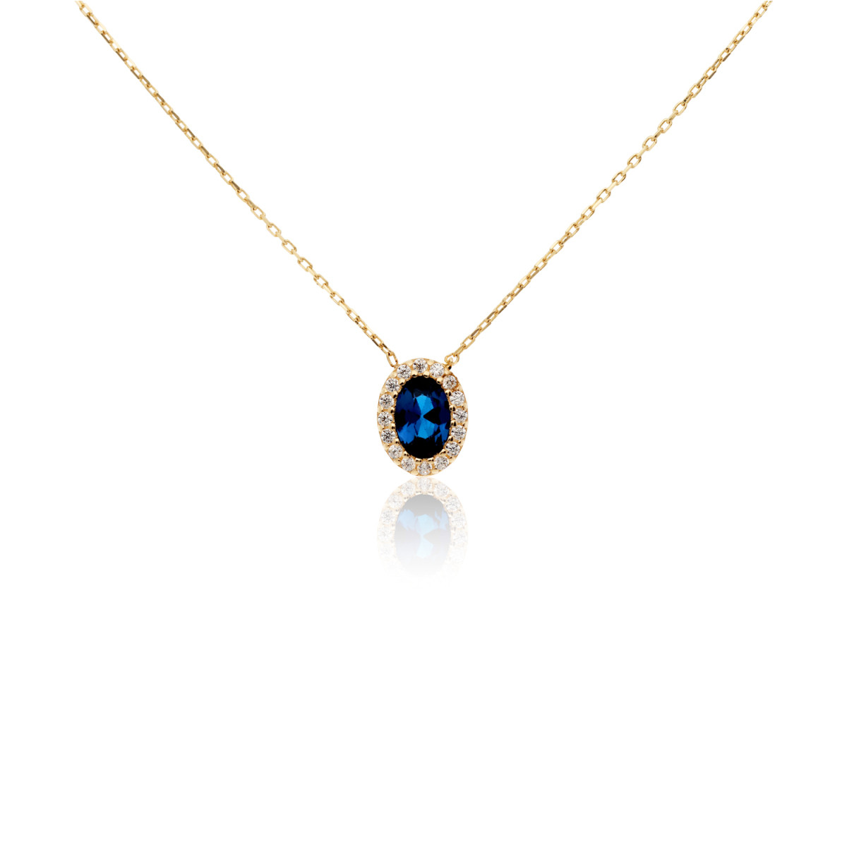 GLOW 202.2414.00 14-karaat gouden ketting met hanger blauwe zirkonia - 2 mm breed - Lengte 45 cm