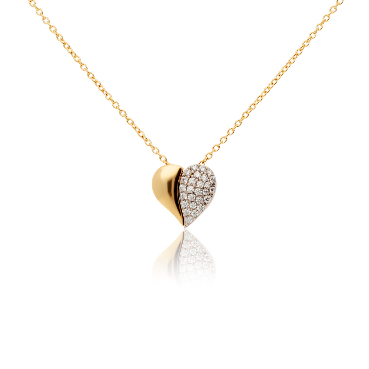 GLOW 202.5041.45 gouden ketting met hanger hartvormige zirkonia 11 mm breed - Lengte 45 cm