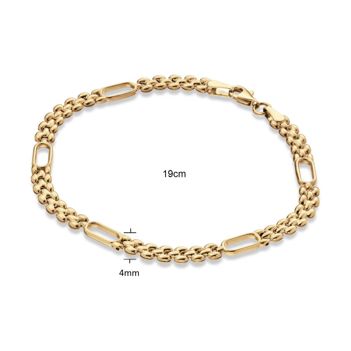 GLOW 204.0124.19 gouden glanzende schakelarmband ovale en ronde schakels 4 mm breed - Lengte 19 cm
