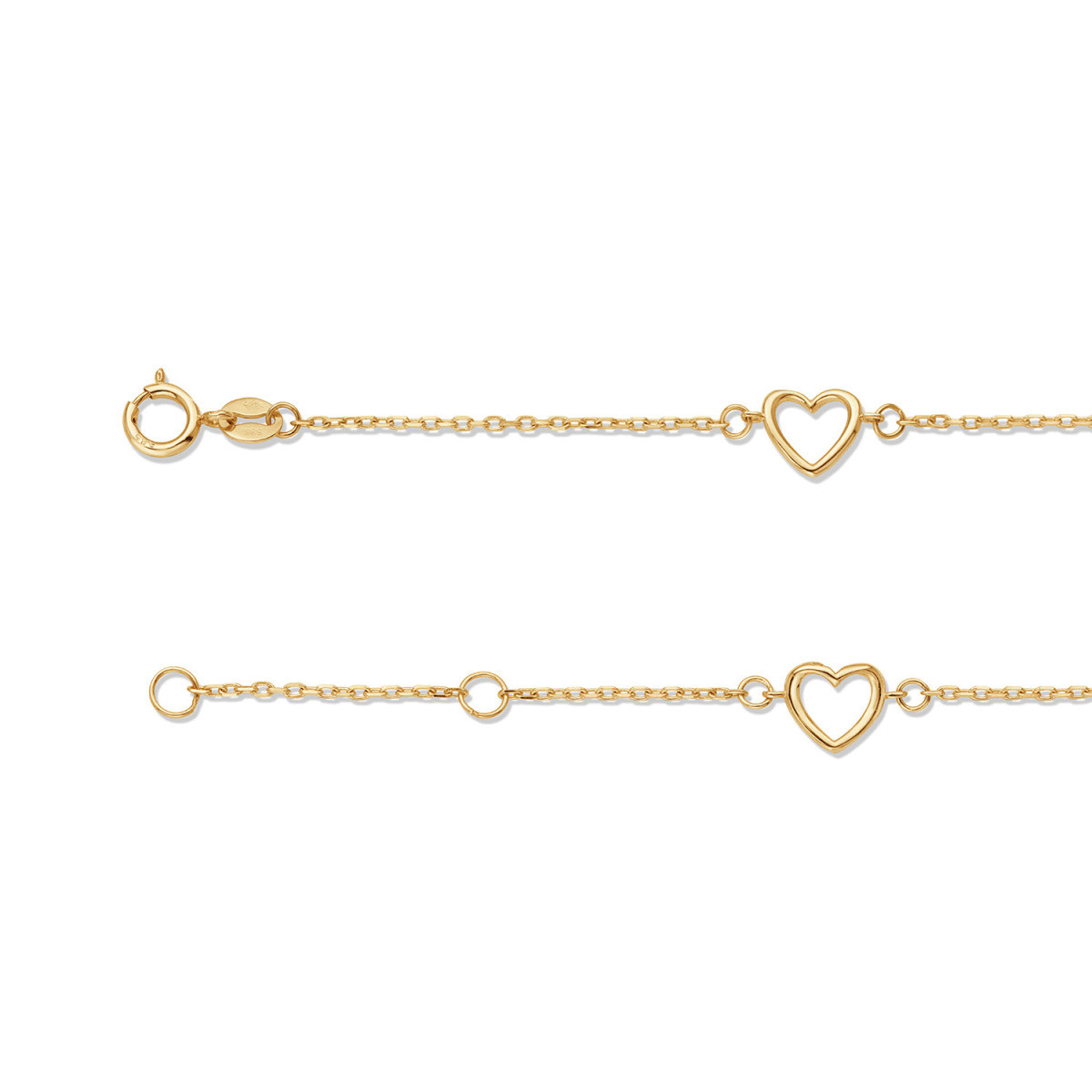 GLOW 204.0236.19 gouden schakelarmband met opengewerkte hartjes 6 mm - Lengte 19 cm