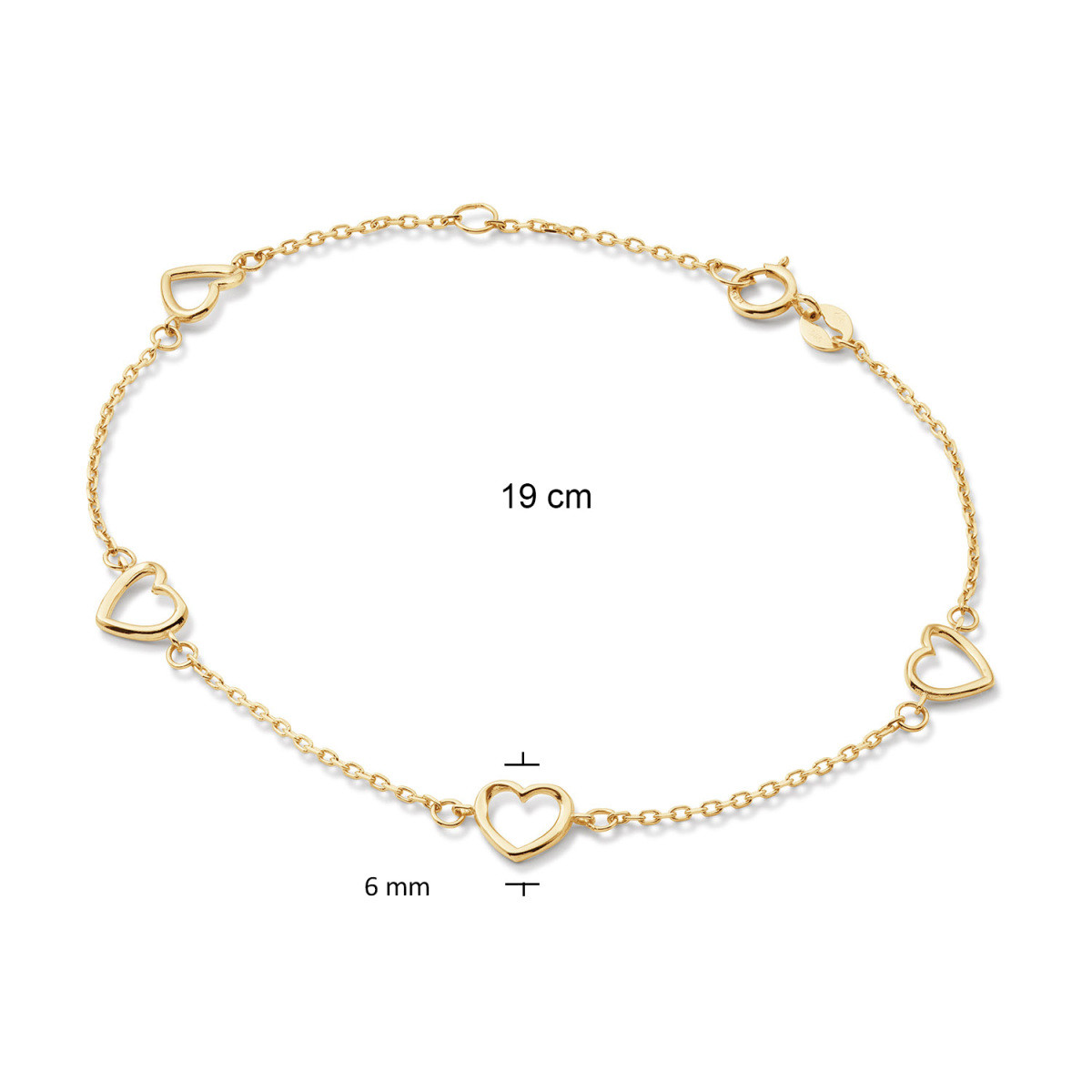 GLOW 204.0236.19 gouden schakelarmband met opengewerkte hartjes 6 mm - Lengte 19 cm
