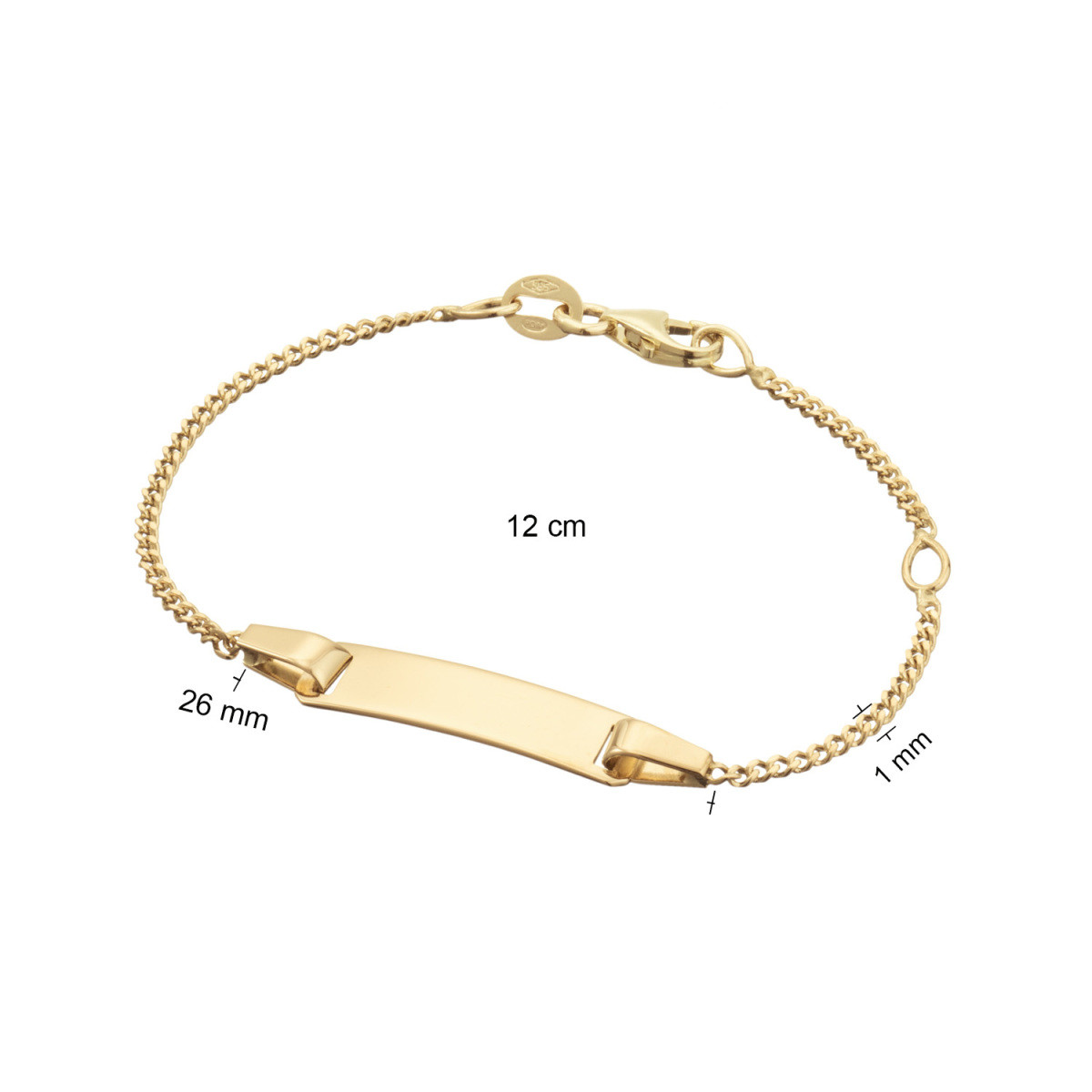 GLOW 204.0550.12 kinder gouden gepersonaliseerde plaatarmband gourmet schakel 1 mm breed - Lengte 12 cm