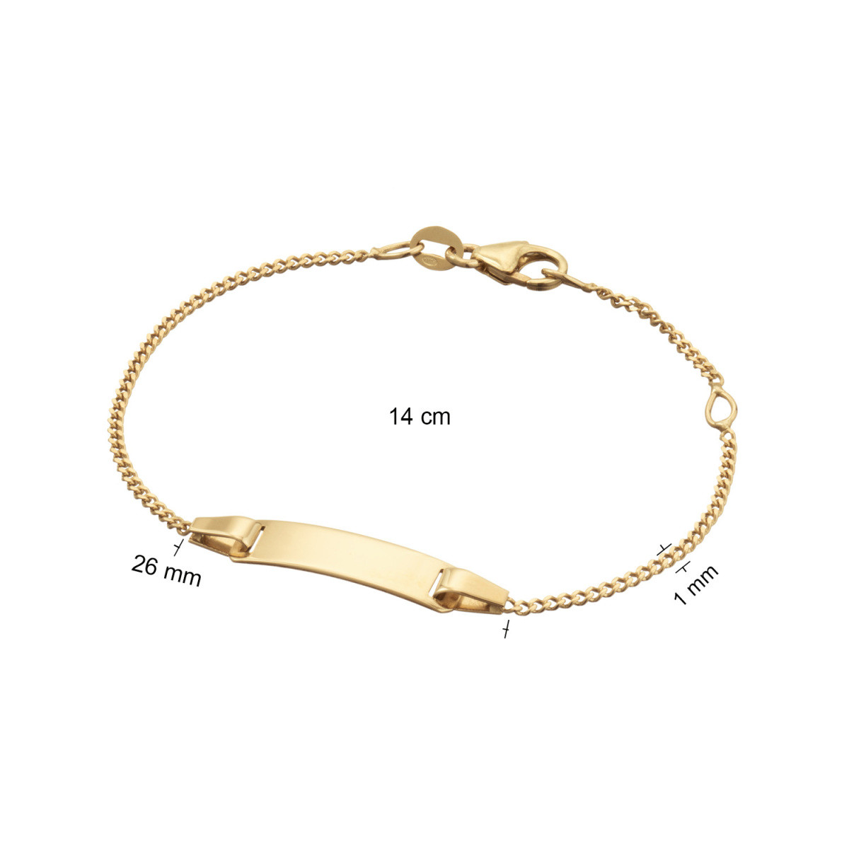 GLOW 204.0550.14 gouden kinder plaatarmband gourmet stijl 1 mm breed - Lengte 14 cm