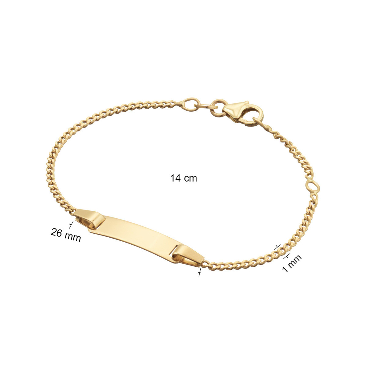 GLOW 204.0551.14 gouden gepersonaliseerde kinderplaatarmband gourmet schakel 1 mm breed - Lengte 14 cm