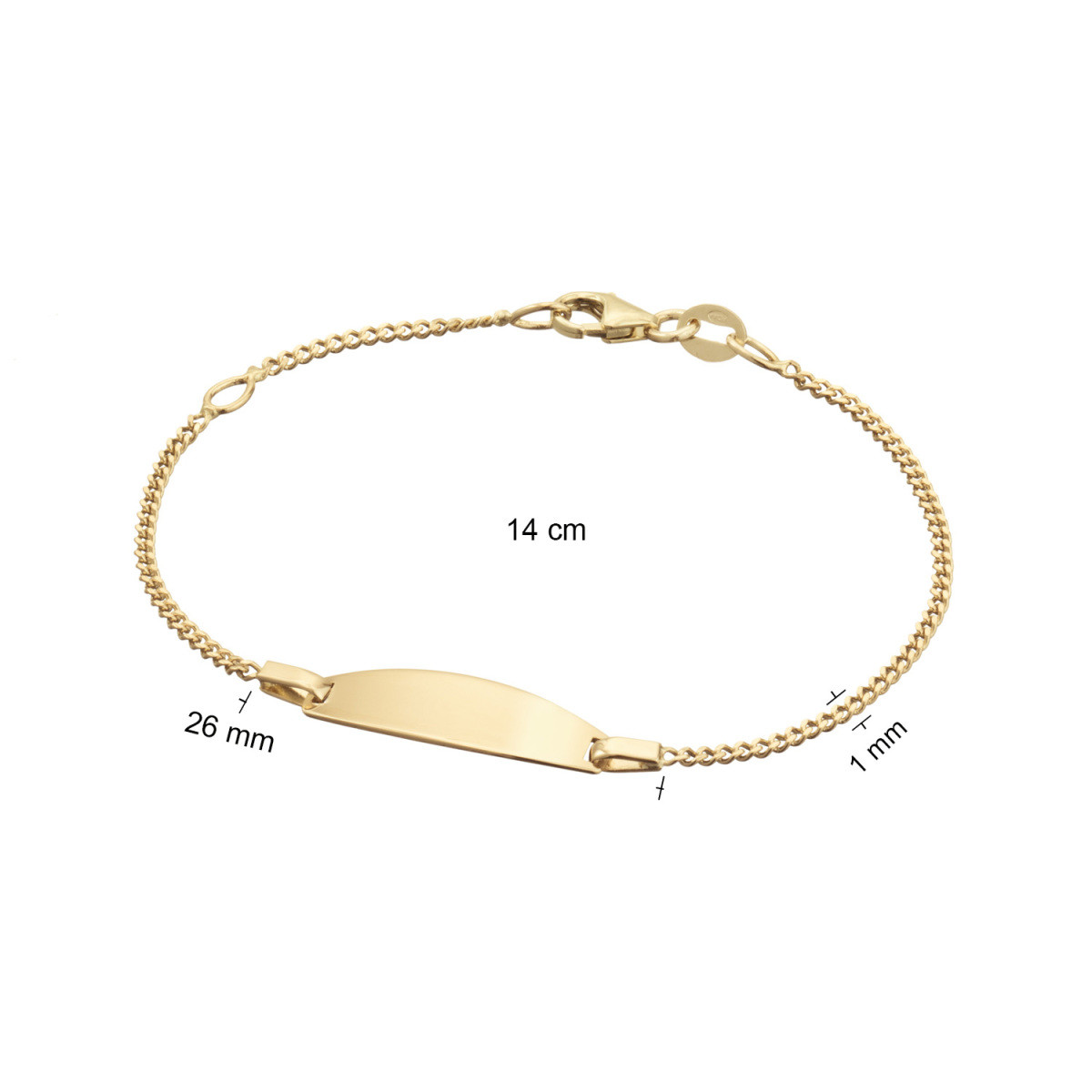 GLOW 204.0552.14 gouden gepersonaliseerde kinder plaatarmband 1 mm breed - Lengte 14 cm