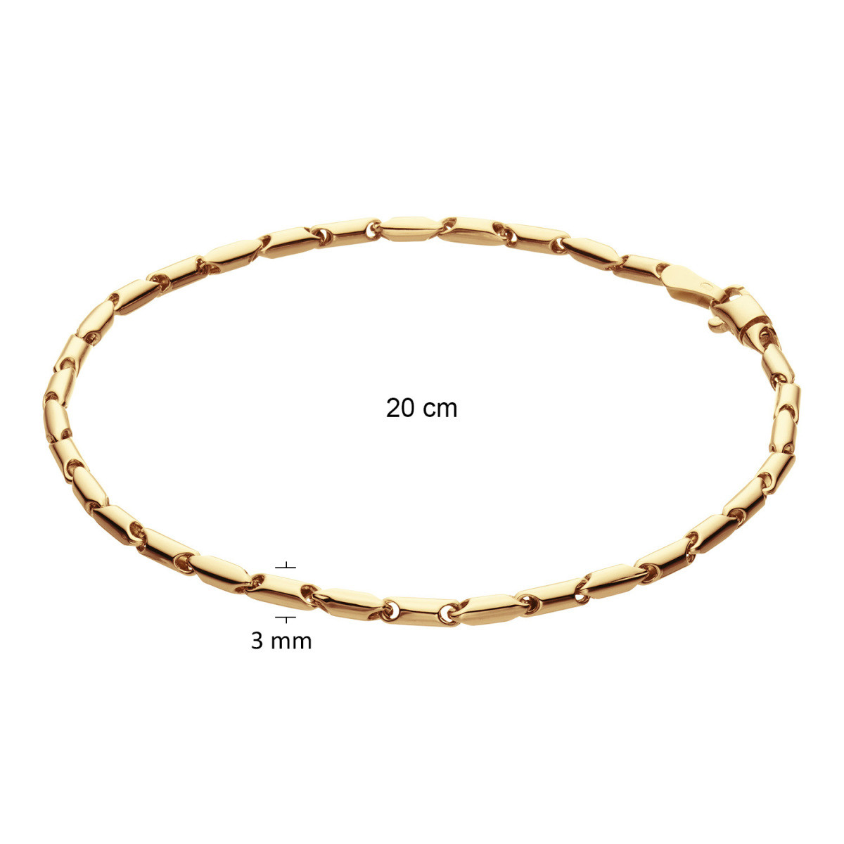 GLOW 204.1469.20 gouden glanzende schakelarmband met Cardanoschakel 3 mm breed - Lengte 20 cm