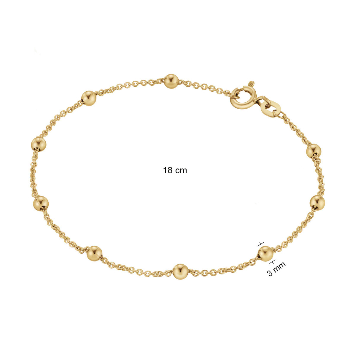 GLOW 204.2047.18 gouden schakelarmband met ronde bolletjes 3 mm breed - Lengte 18 cm