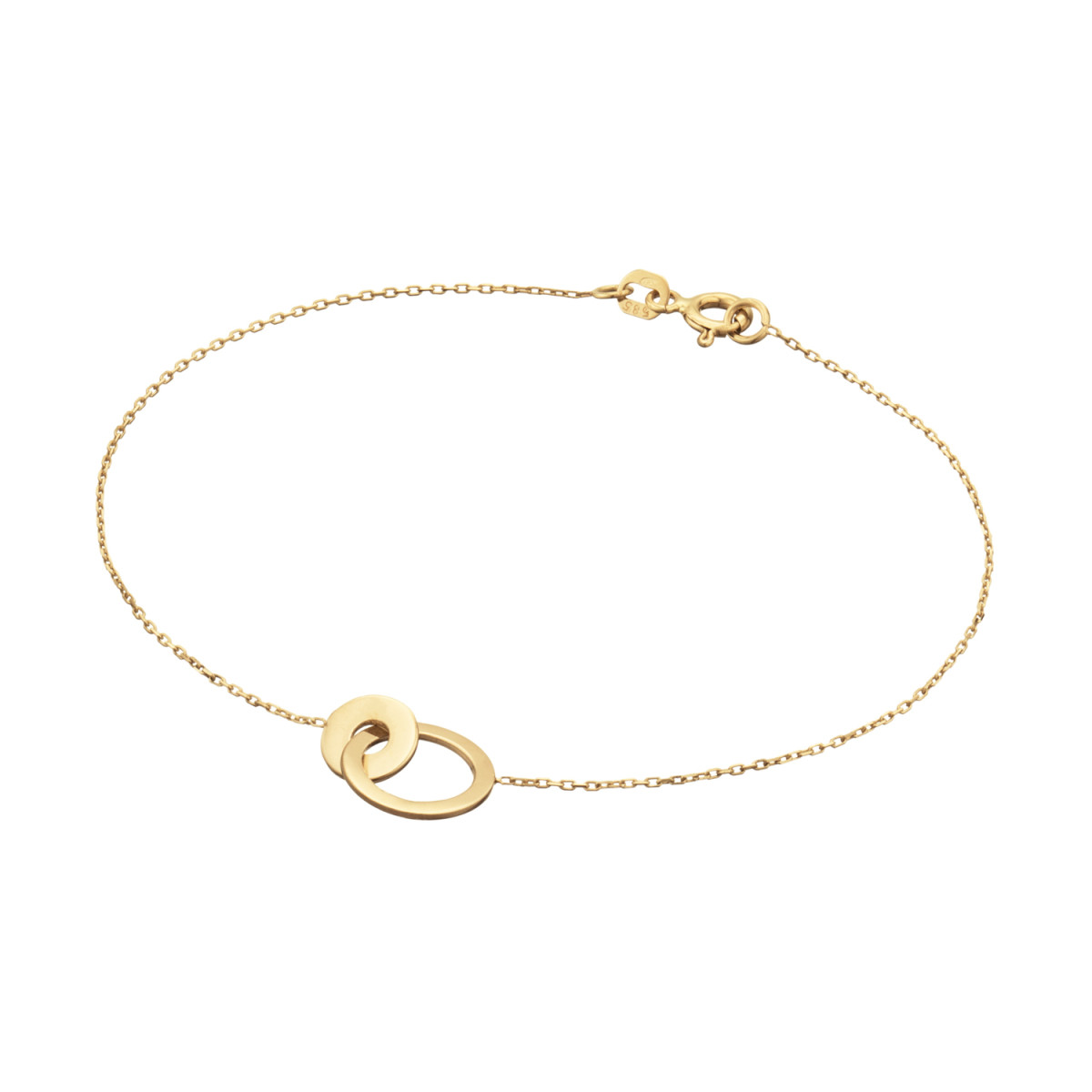 GLOW 204.2051.19 gouden armband met hanger twee in elkaar geschakelde cirkels 10 mm - Lengte 19 cm