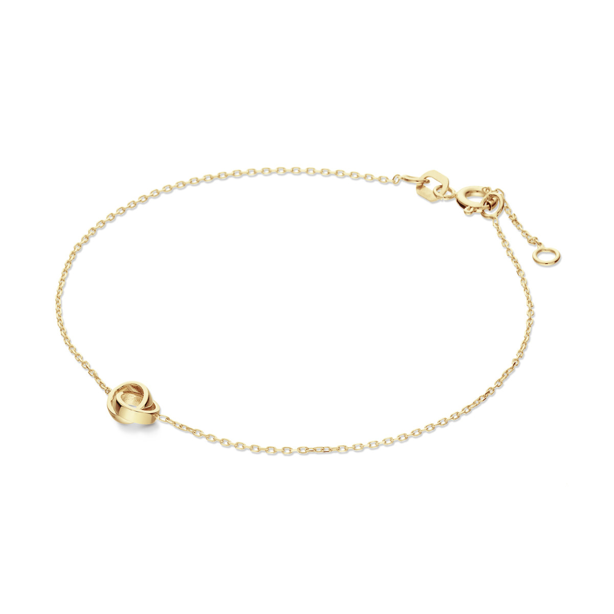 GLOW 204.2069.19 gouden armband met hanger dubbel cirkeltje 1 mm breed - Lengte 19 cm
