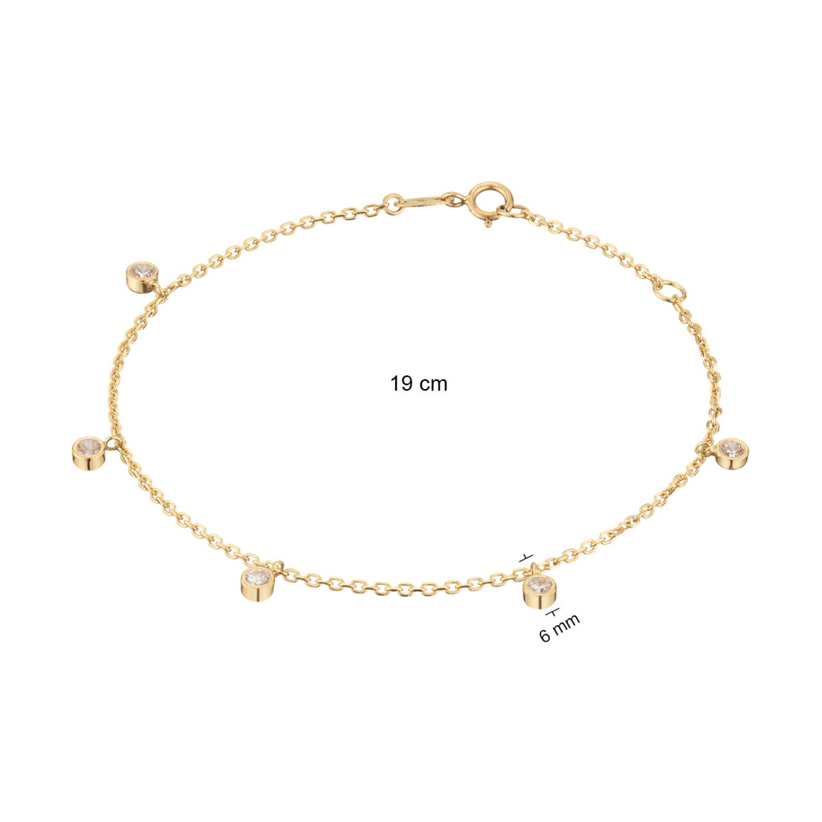 GLOW 204.2129.19 gouden armband met ankerschakel en zirkonia hanger 6 mm - Lengte 19 cm