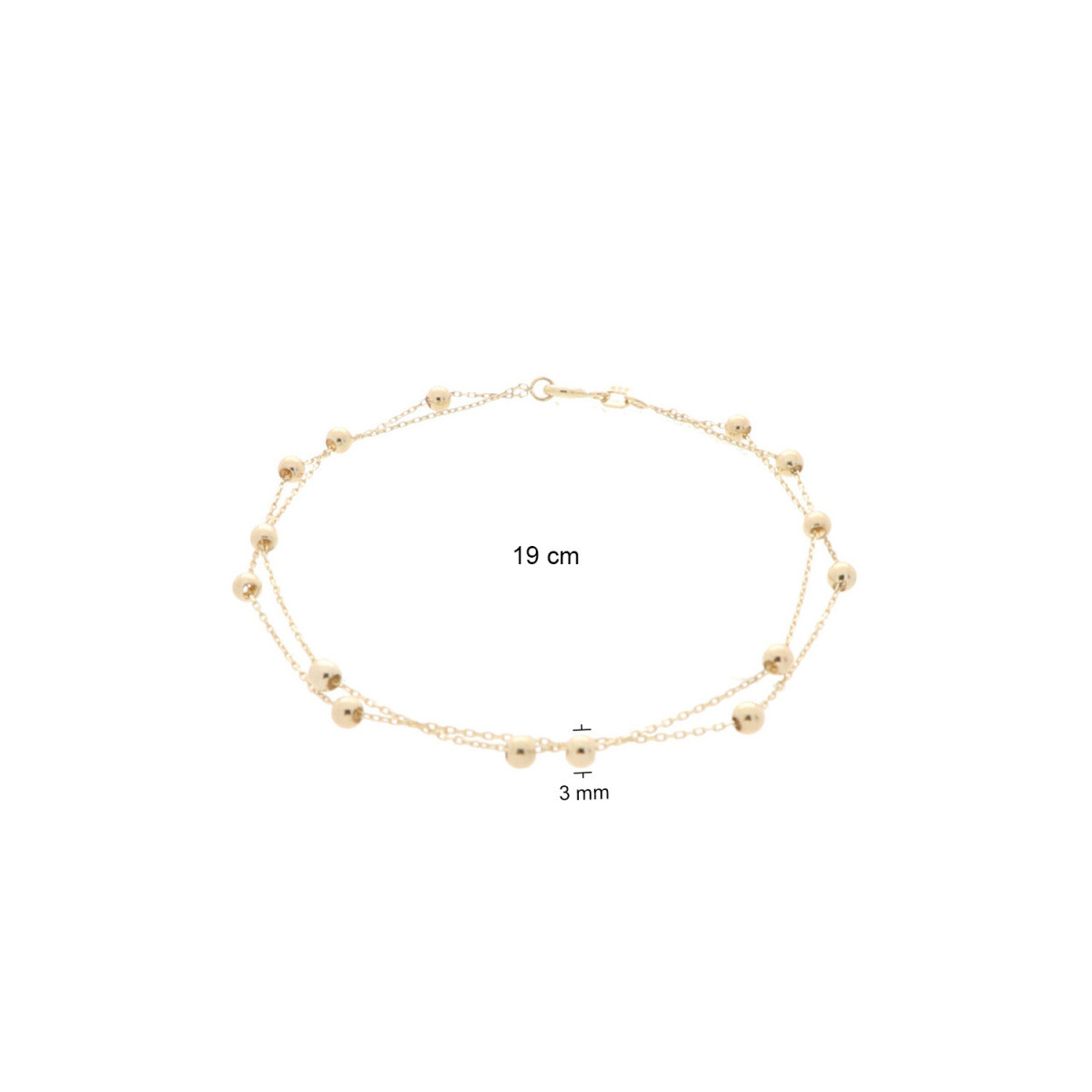 GLOW 204.2131.19 gouden schakelarmband met ronde bolletjes glanzend 3 mm breed - Lengte 19 cm