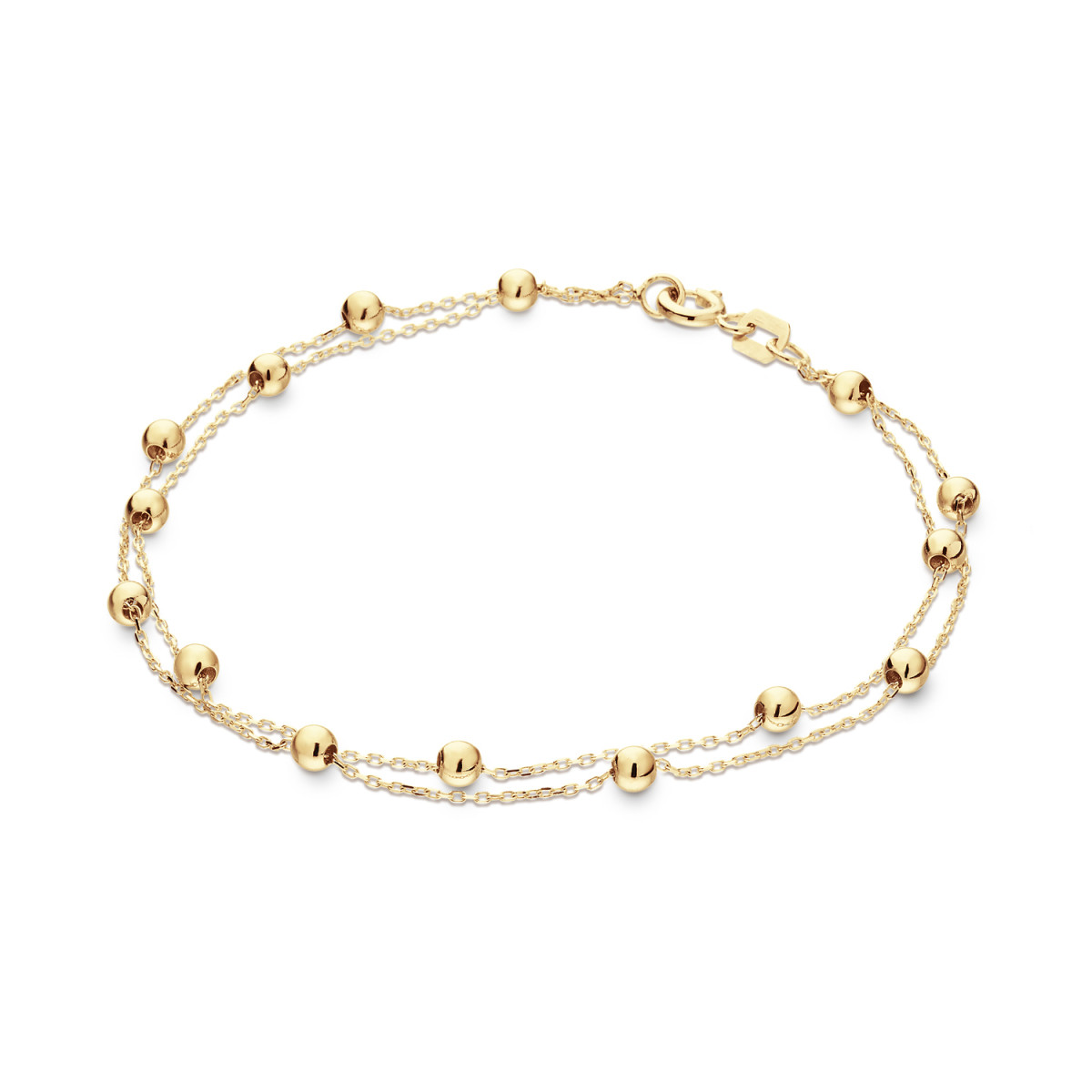 GLOW 204.2131.19 gouden schakelarmband met ronde bolletjes glanzend 3 mm breed - Lengte 19 cm