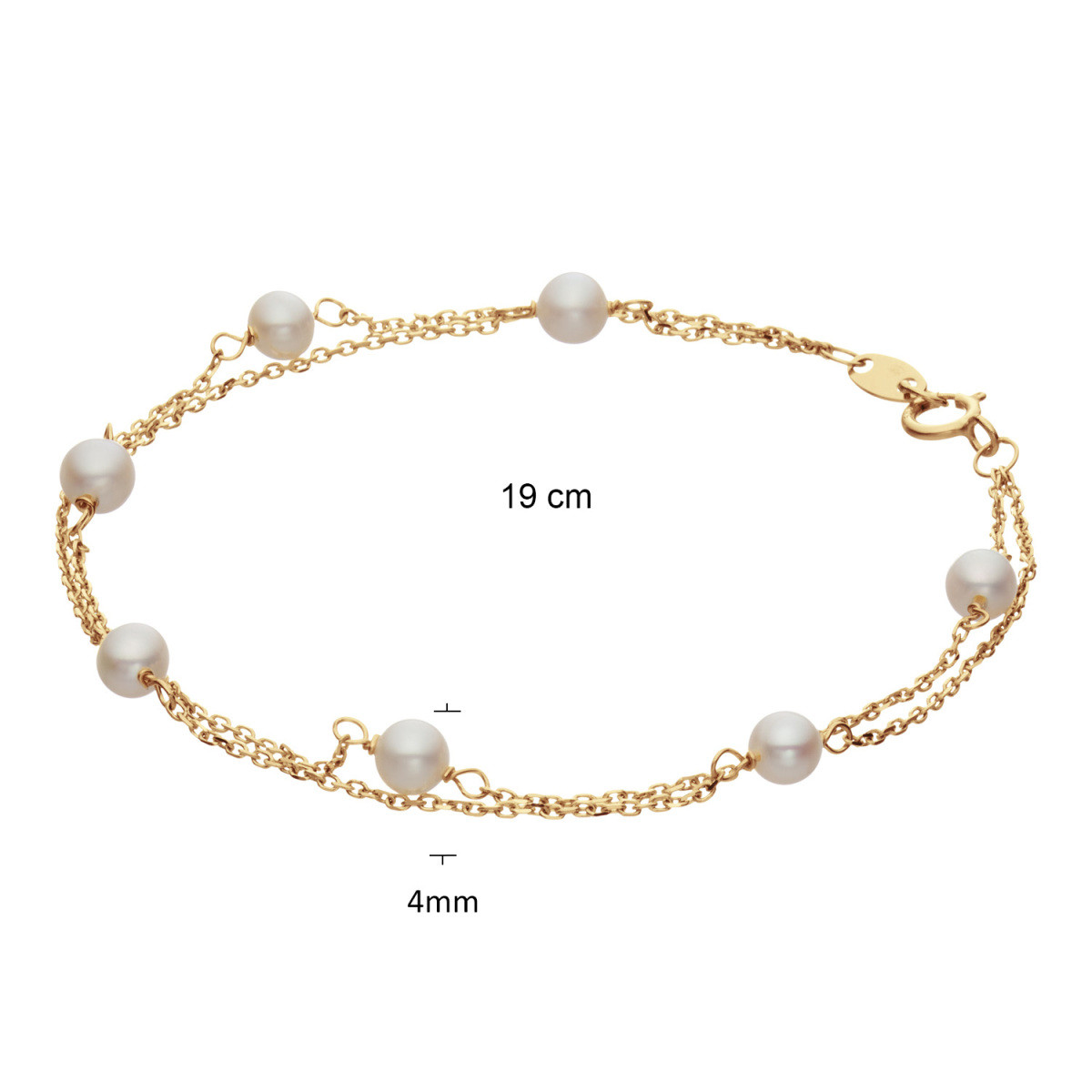 GLOW 204.2145.00 14-karaat gouden parelarmband rond 4 mm breed - Lengte 18 cm
