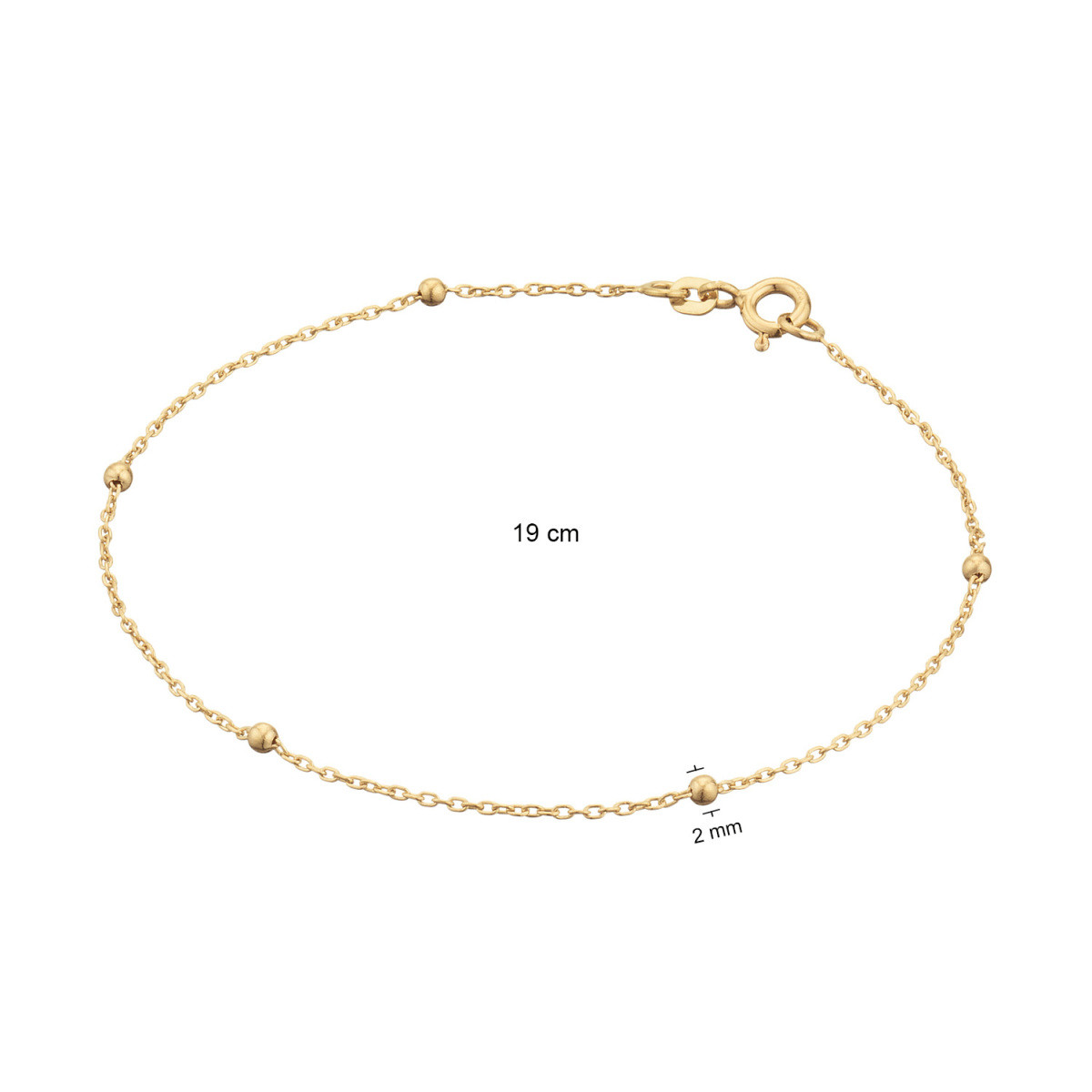 GLOW 204.2186.19 gouden schakelarmband met ronde bolletjes 2 mm breed - Lengte 19 cm