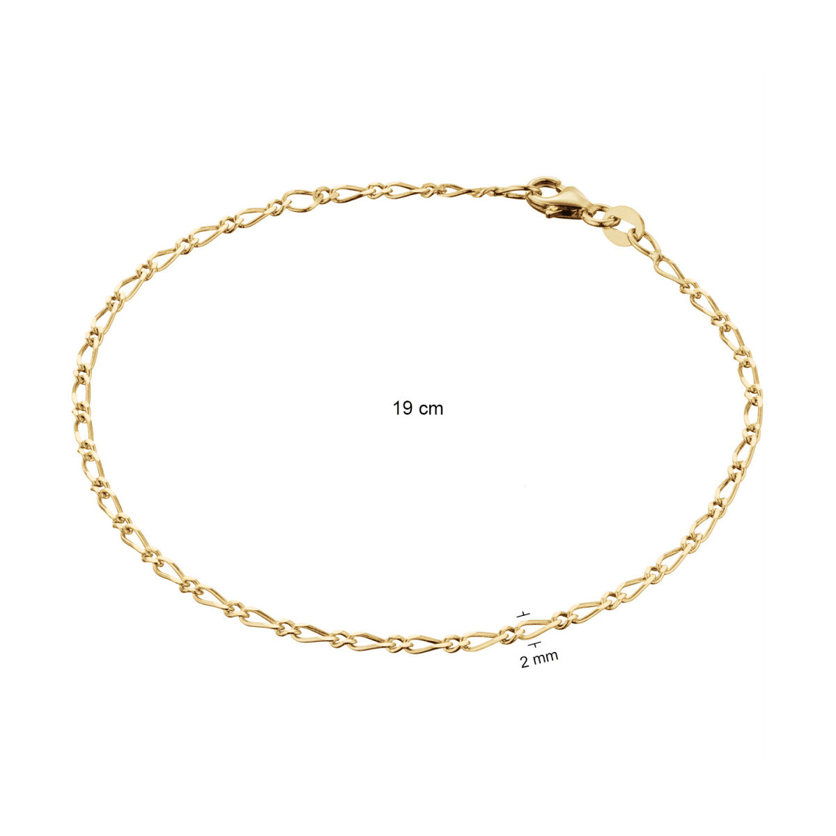 GLOW 204.2190.18 14-karaat gouden glanzende ovale schakelarmband 2 mm breed - Lengte 19 cm