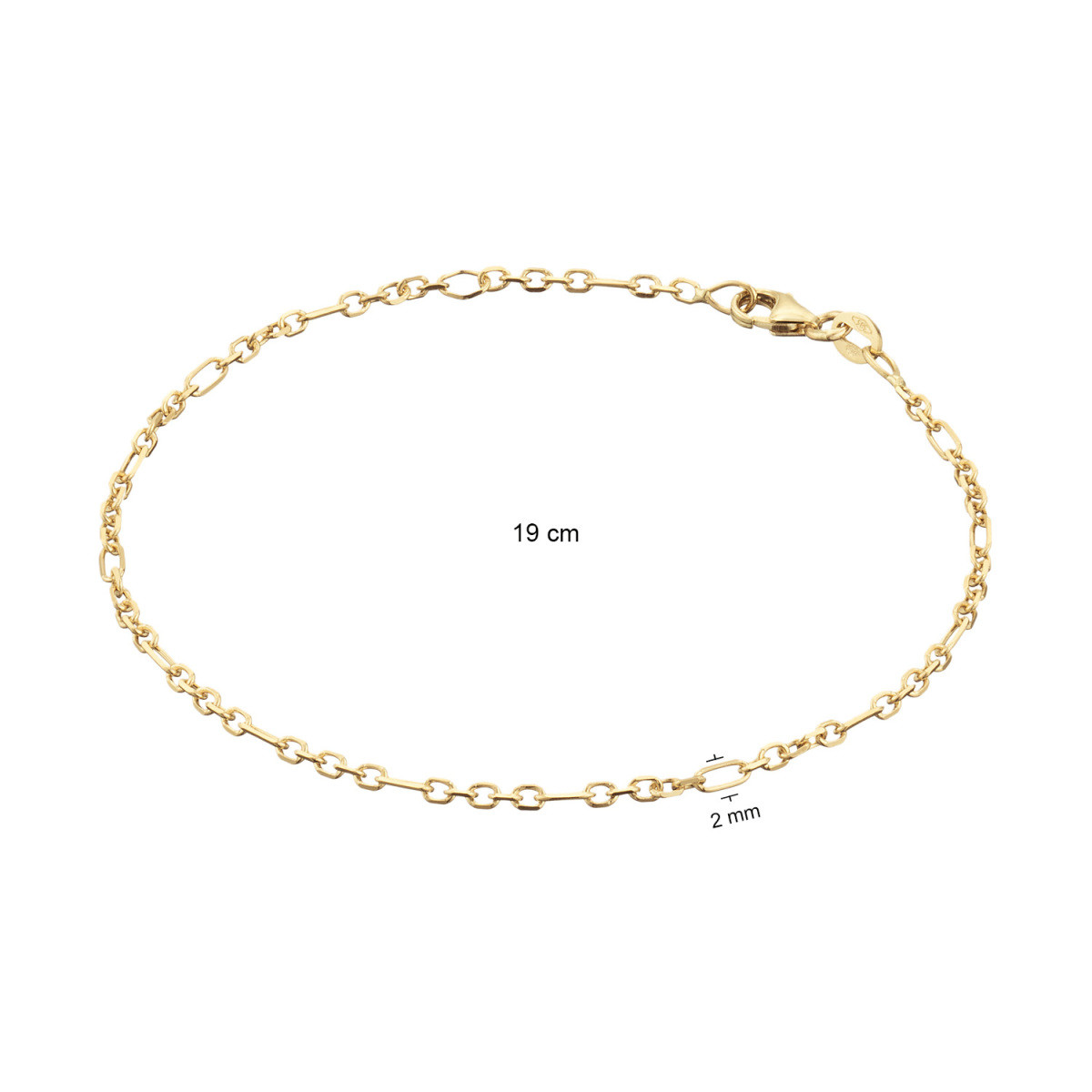 GLOW 204.2191.18 gouden glanzende schakelarmband met open ovale schakels 2 mm breed - Lengte 19 cm