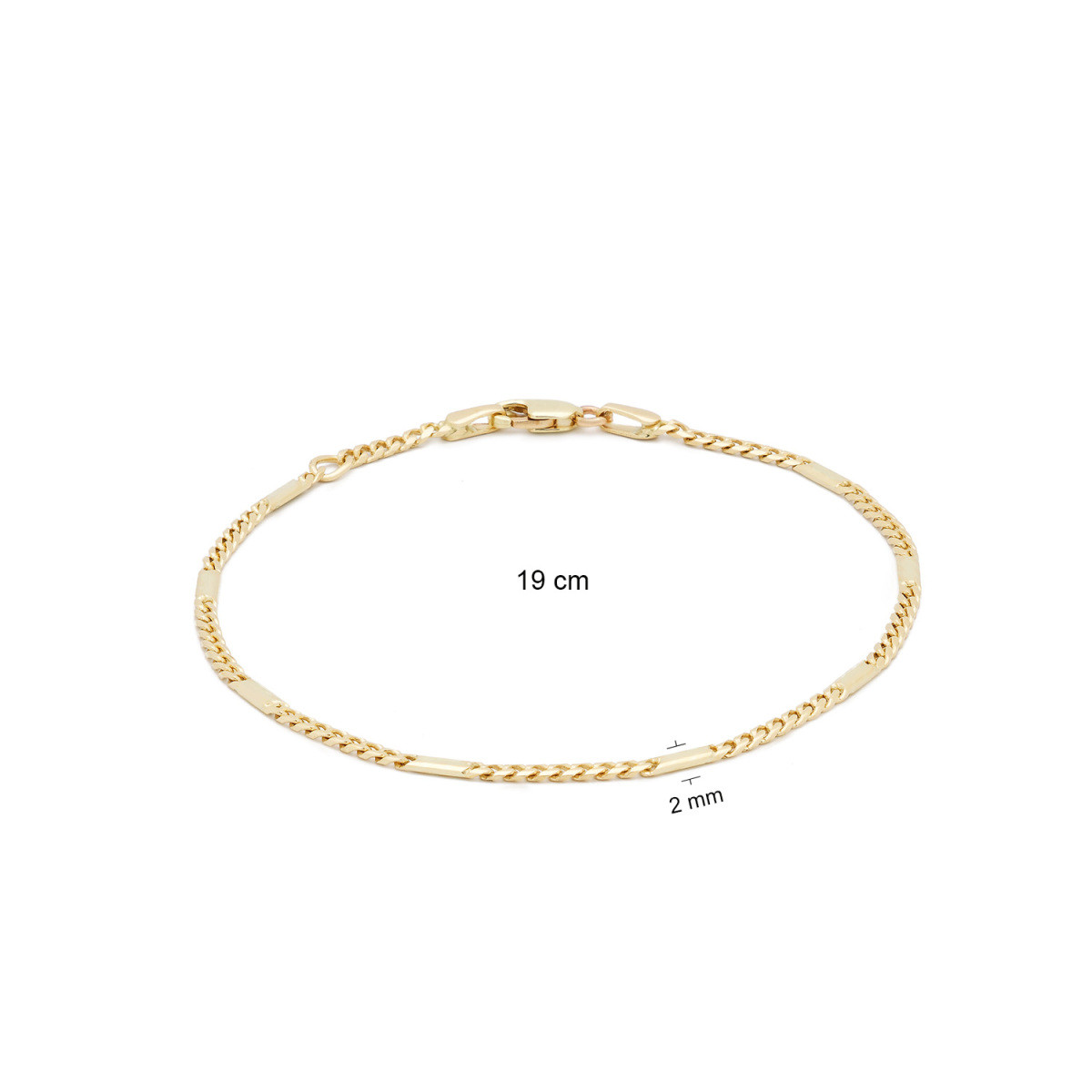 GLOW 204.2194.18 gouden figaro schakelarmband glanzend 2 mm breed - Lengte 19 cm