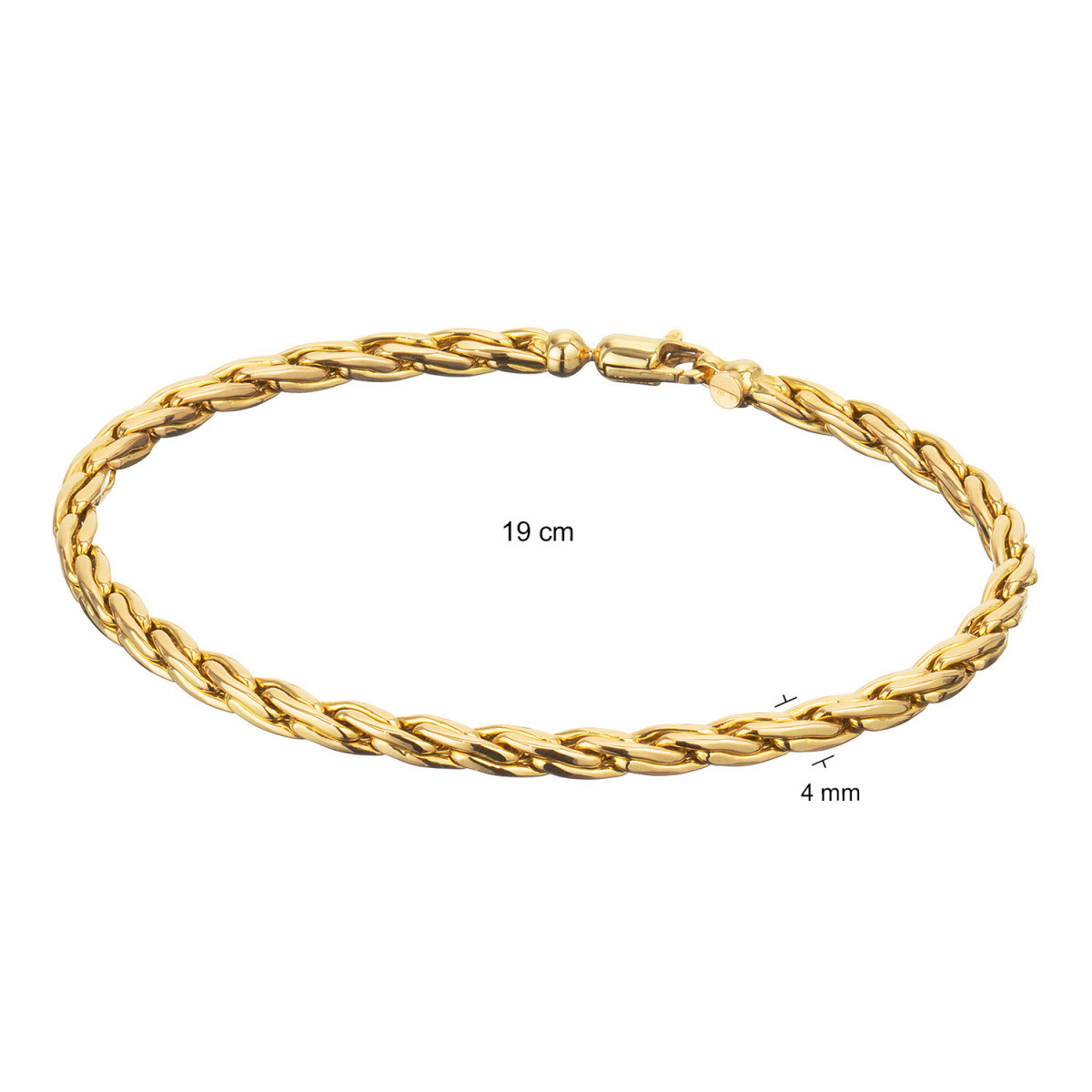 GLOW 204.2232.19 gouden schakelarmband met vossenstaartschakel 4 mm breed - Lengte 19 cm