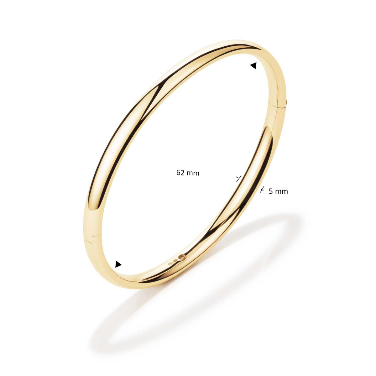 GLOW 204.2465.62 gouden massieve bangle met glanzende afwerking 5 mm breed - Diameter 62 mm