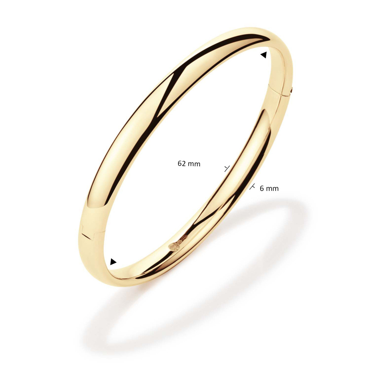 GLOW 204.2466.62 massief gouden bangle glanzende afwerking 6 mm breed - Diameter 62 mm