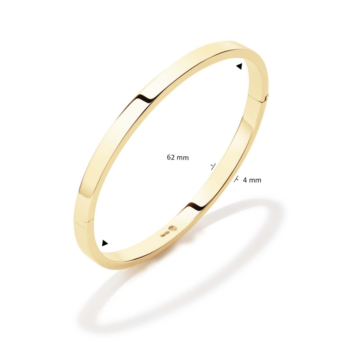 GLOW 204.2564.62 gouden bangle met glanzende afwerking 4 mm breed - Diameter 62 mm