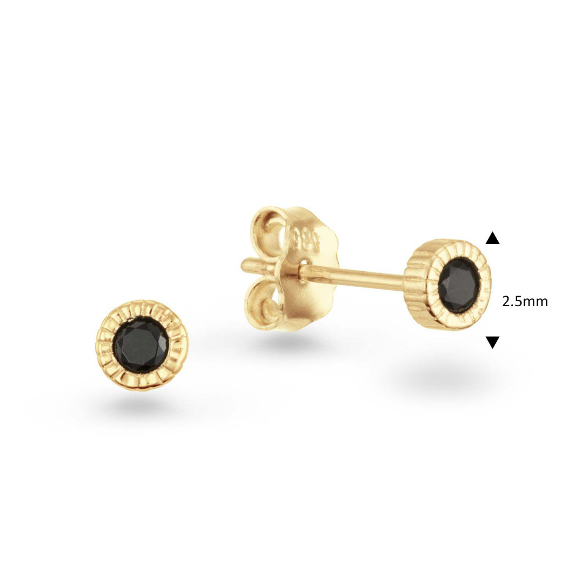 GLOW 206.0043.00 gouden oorstekers met zwarte zirkonia - Diameter 2.5 mm