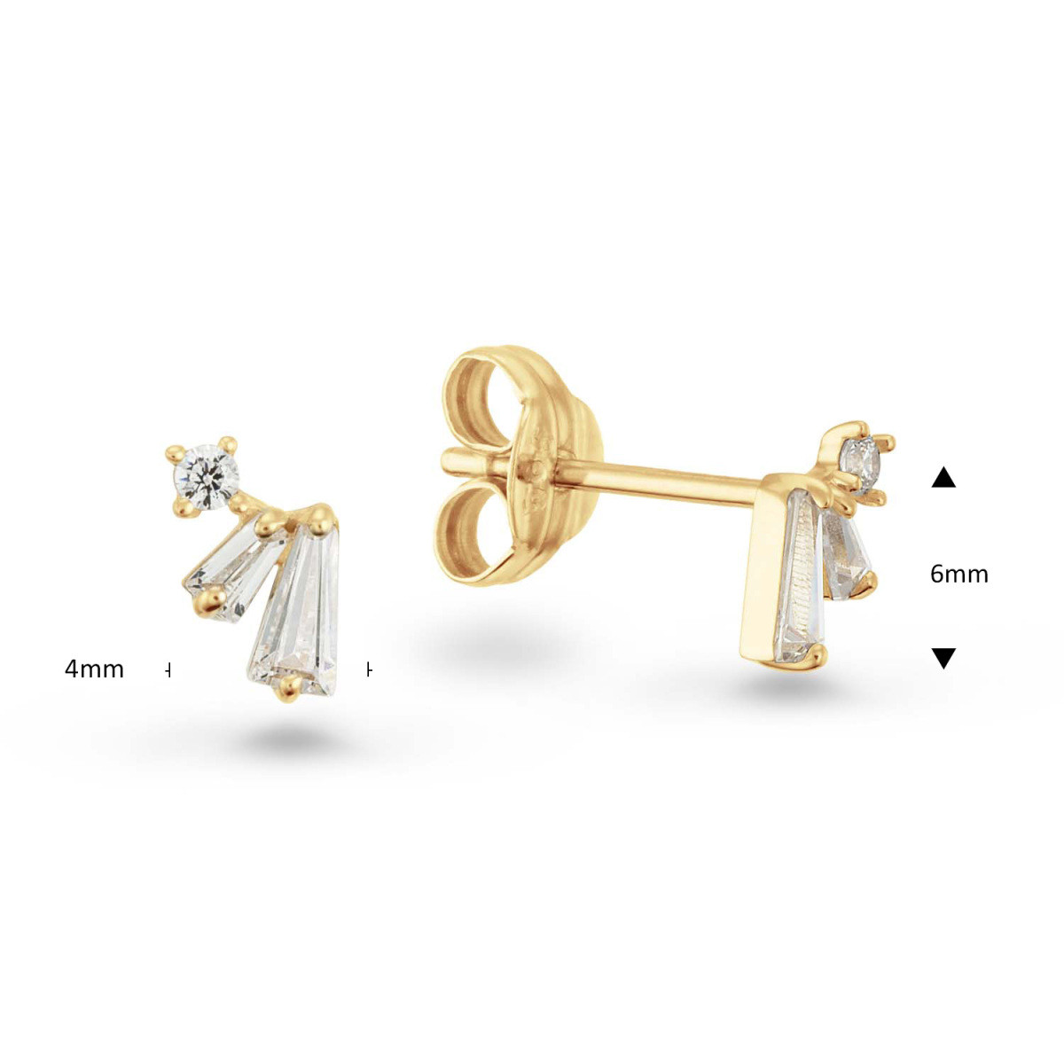 GLOW 206.0166.00 gouden oorstekers met waaierpatroon en zirkonia 6 mm breed - Hoogte 4 mm