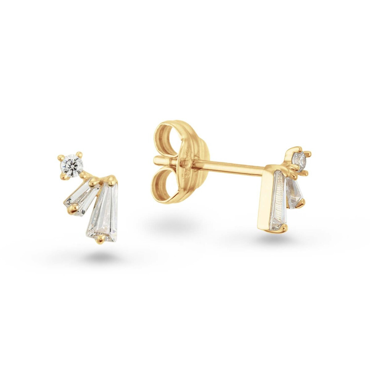 GLOW 206.0166.00 gouden oorstekers met waaierpatroon en zirkonia 6 mm breed - Hoogte 4 mm