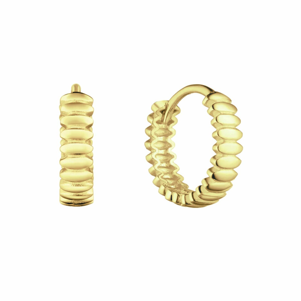 GLOW 206.0201.00 gouden klapoorringen met geribbeld patroon 3 mm breed - Diameter 11 mm