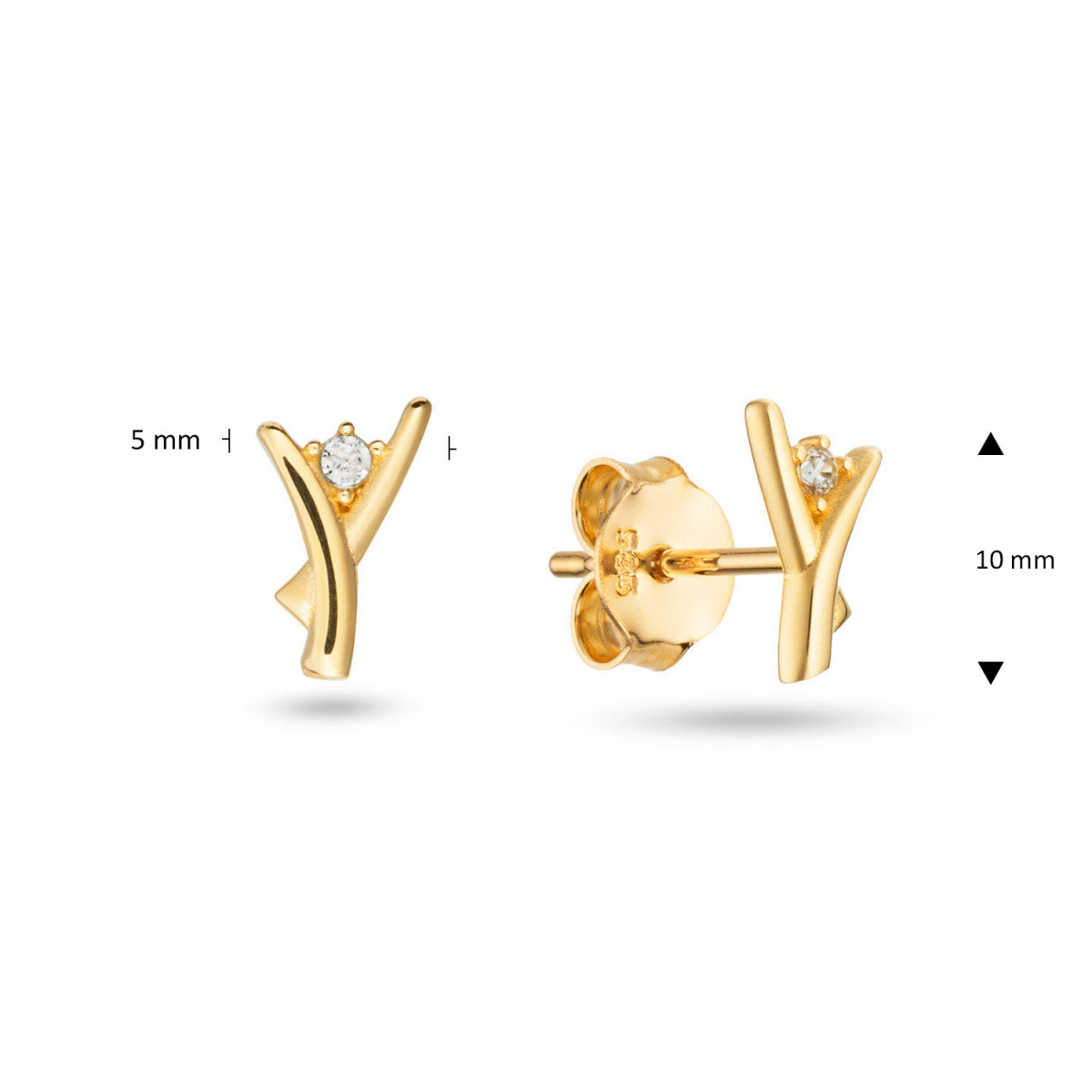 GLOW 206.0225.00 gouden oorbellen met zirkonia in V-vorm 5 mm breed - Hoogte 10 mm