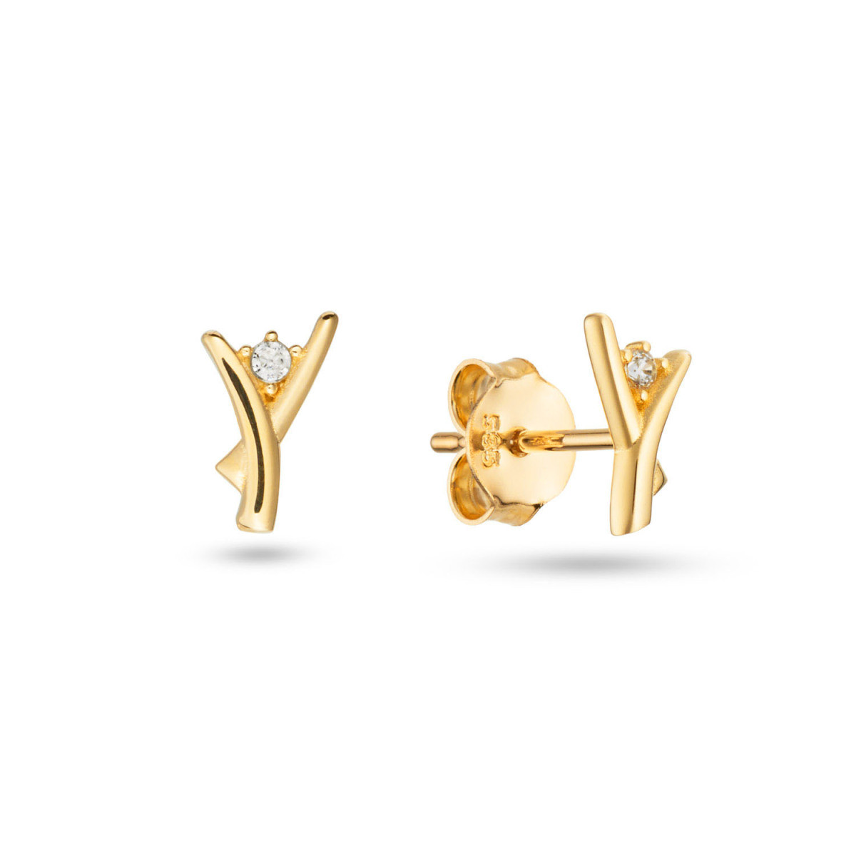 GLOW 206.0225.00 gouden oorbellen met zirkonia in V-vorm 5 mm breed - Hoogte 10 mm