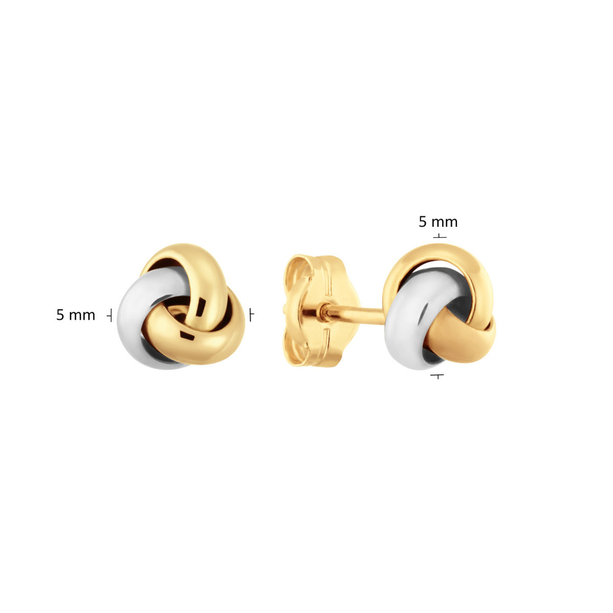 GLOW 206.0750.00 bicolor knoopvormige oorknopjes in goud en witgoud glanzend afgewerkt - Diameter 5 mm
