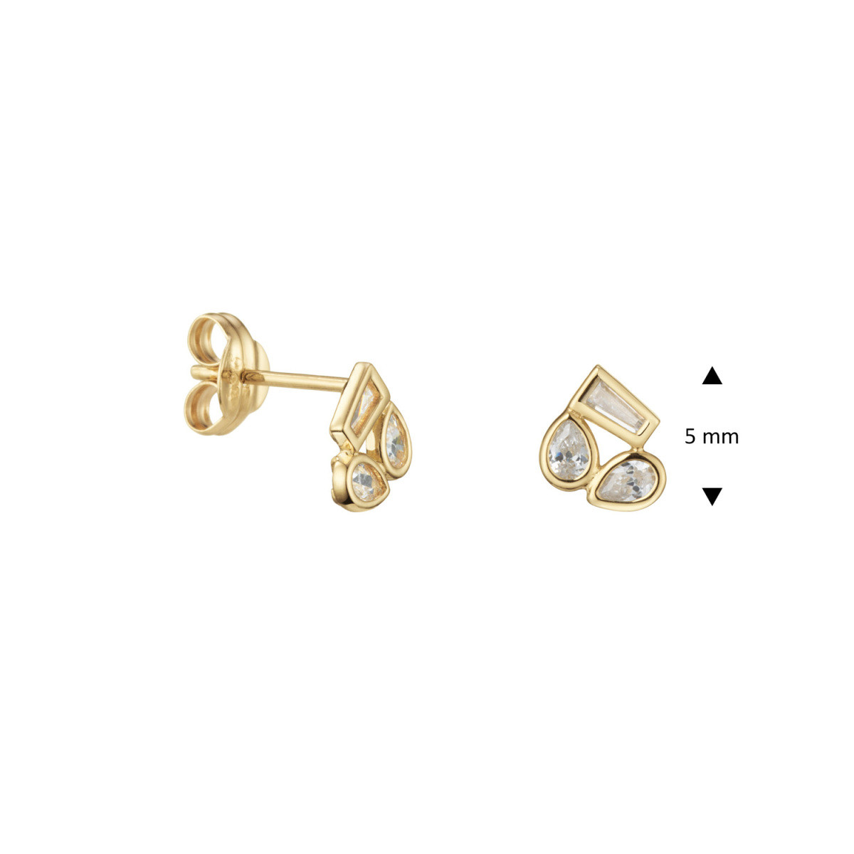 GLOW 206.1626.00 gouden oorstekers met rechthoekige en peervormige zirkonia - Hoogte 5 mm