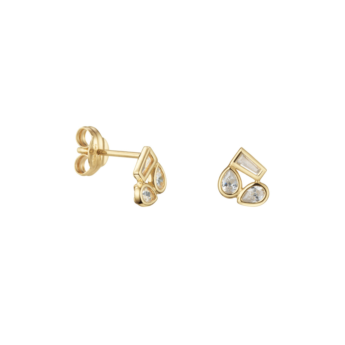 GLOW 206.1626.00 gouden oorstekers met rechthoekige en peervormige zirkonia - Hoogte 5 mm