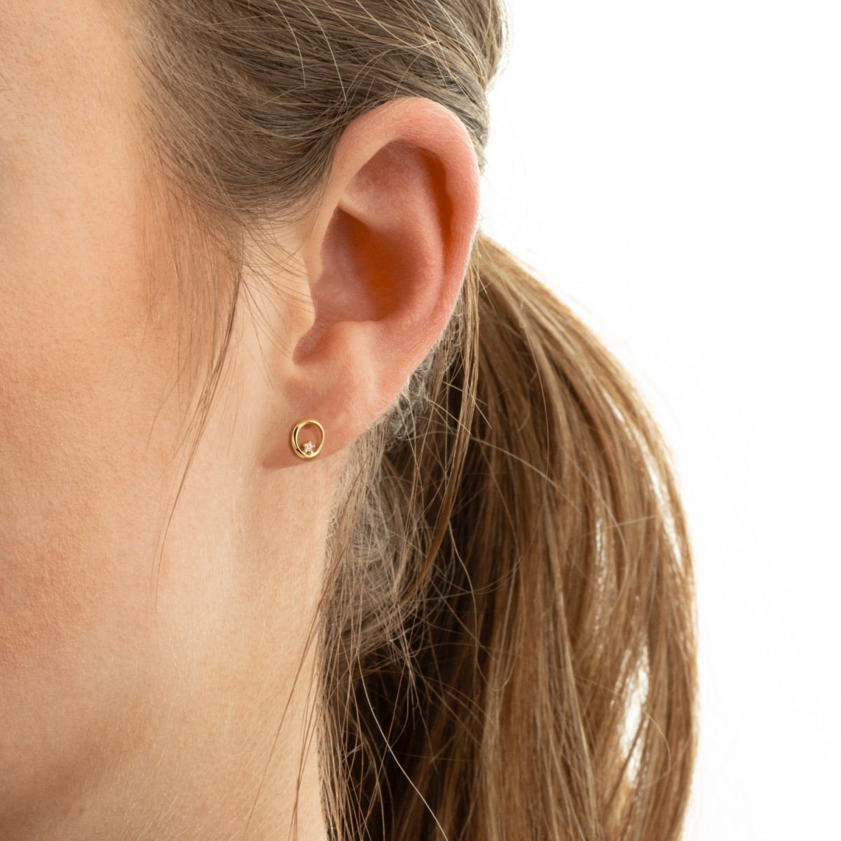 GLOW 206.1630.00 gouden oorknopjes met briljant geslepen zirkonia steen - Diameter 5 mm