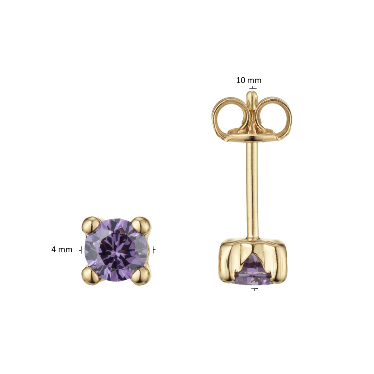 GLOW 206.1639.00 gouden oorstekers met briljante amethist - Diameter 4 mm