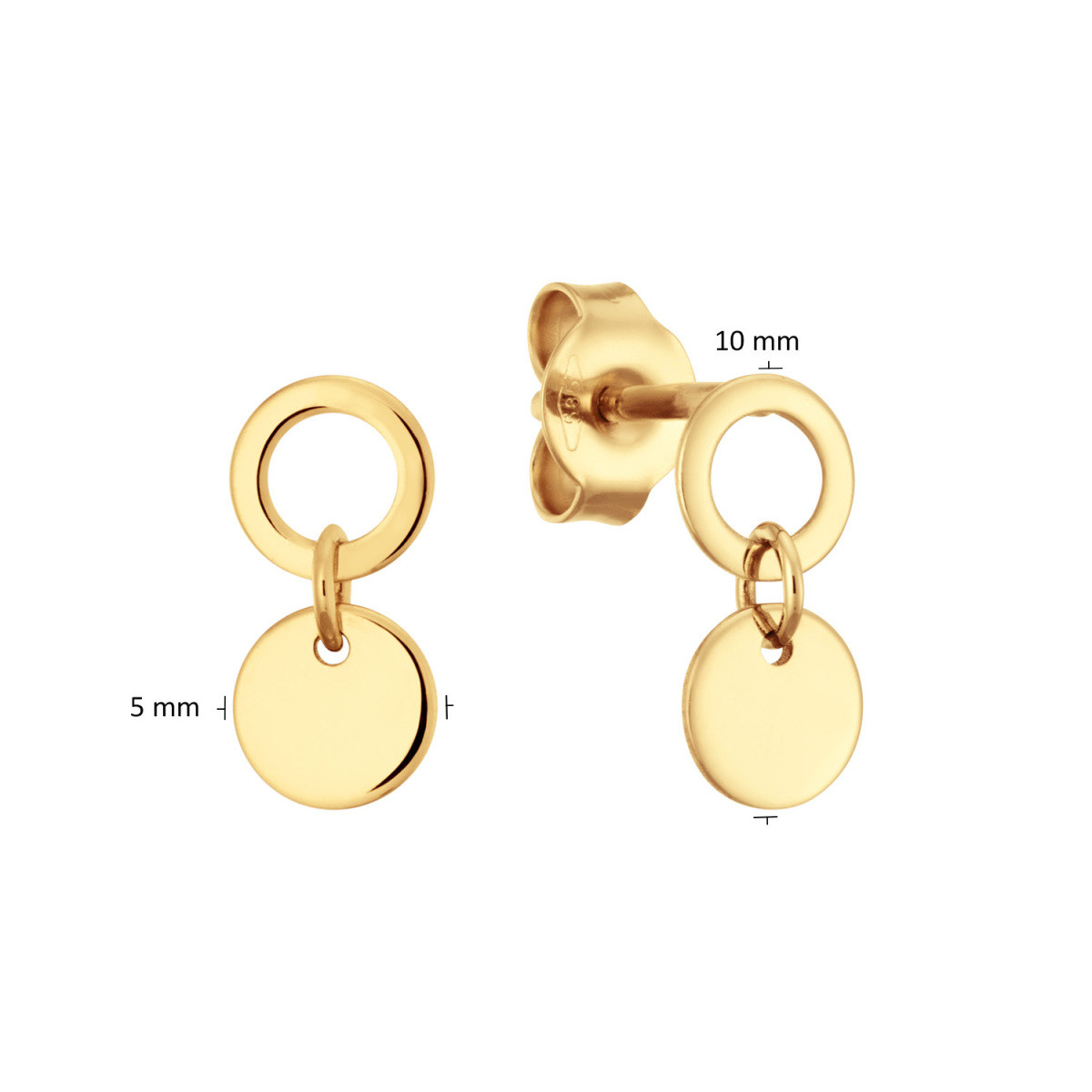 GLOW 206.1653.00 gouden oorstekers en oorhangers met bolletje 5 mm breed - Hoogte 10 mm