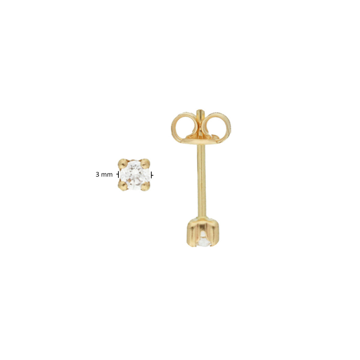 GLOW 206.2018.03 gouden oorknopjes met transparante zirkonia steen - Diameter 3 mm