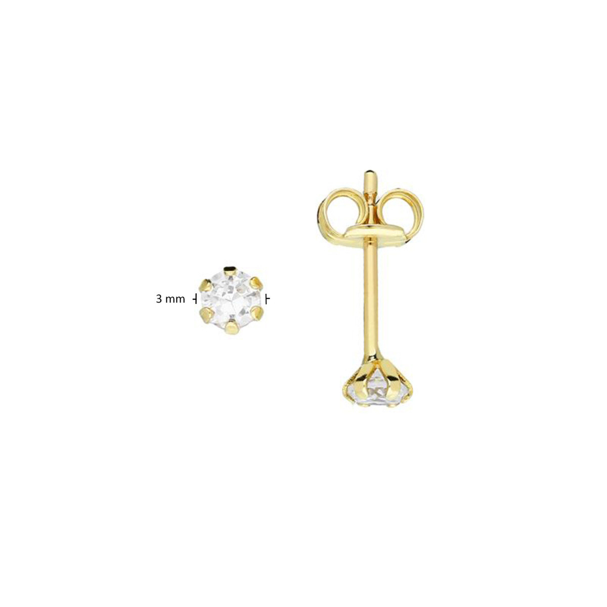 GLOW 206.2022.03 gouden ronde oorknopjes met transparante zirkonia - Diameter 3 mm
